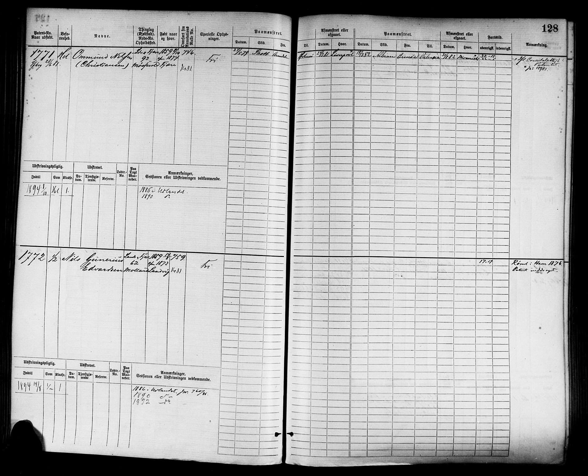 Grimstad mønstringskrets, AV/SAK-2031-0013/F/Fb/L0003: Hovedrulle nr 1517-2276, F-6, 1877-1888, p. 134