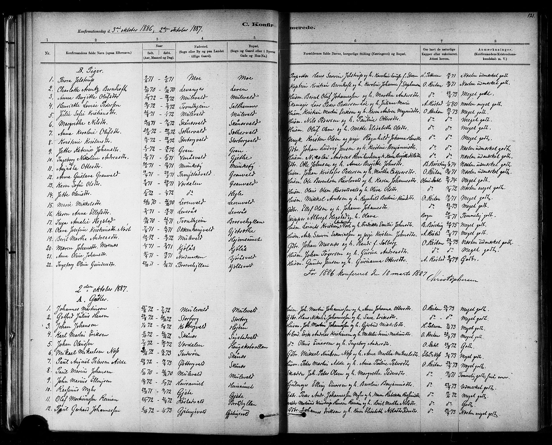 Ministerialprotokoller, klokkerbøker og fødselsregistre - Nord-Trøndelag, SAT/A-1458/721/L0208: Parish register (copy) no. 721C01, 1880-1917, p. 121