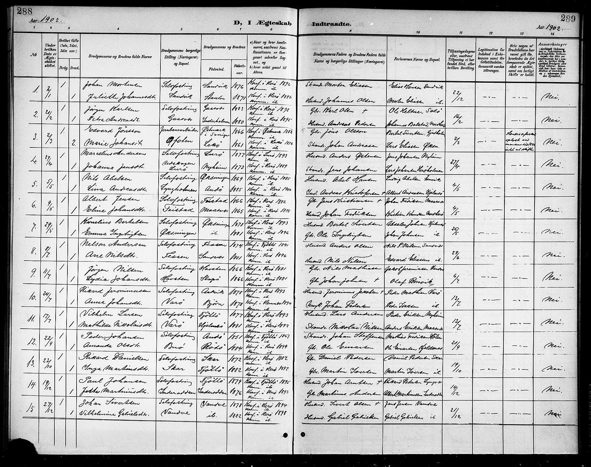Ministerialprotokoller, klokkerbøker og fødselsregistre - Nordland, SAT/A-1459/834/L0516: Parish register (copy) no. 834C06, 1902-1918, p. 288-289