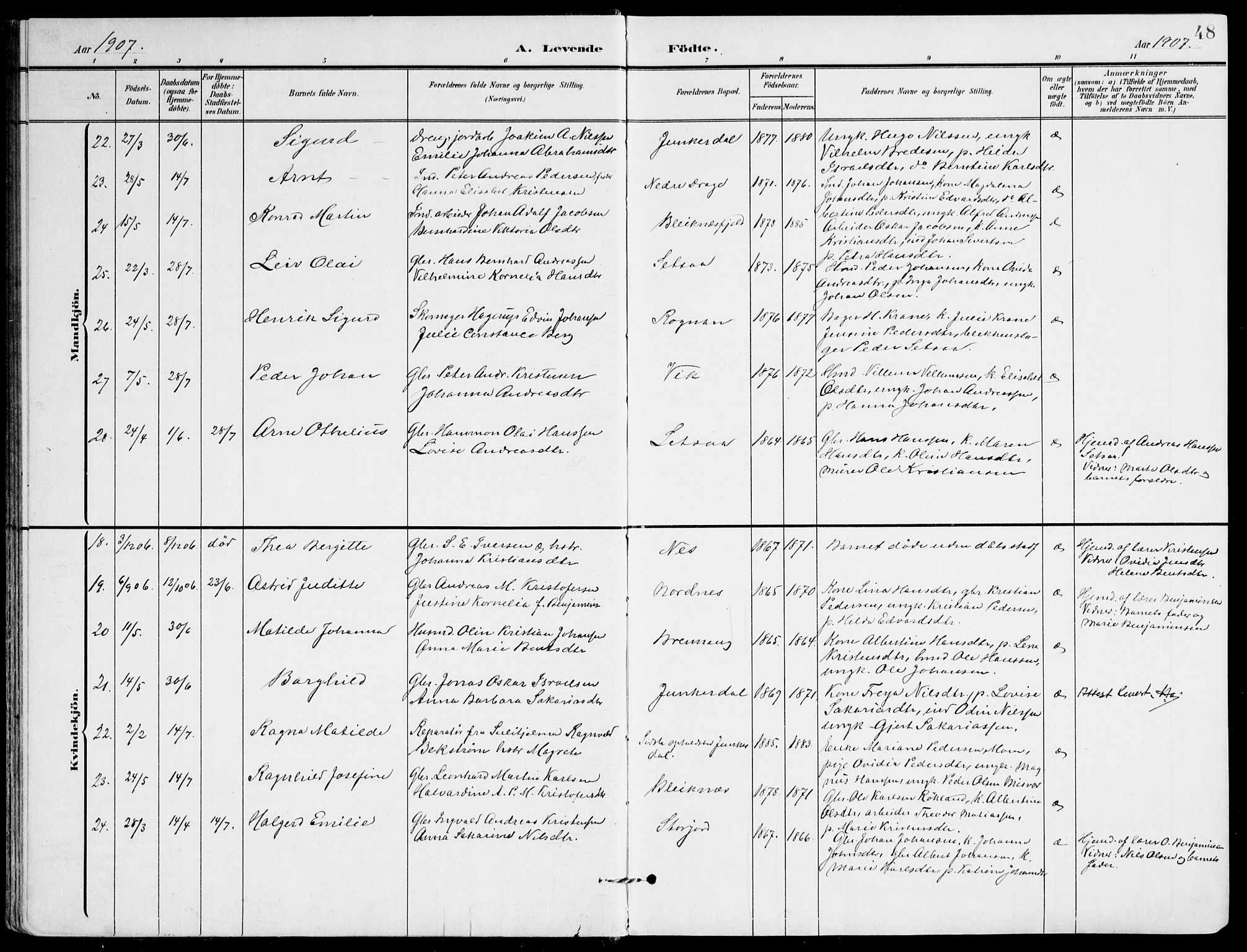 Ministerialprotokoller, klokkerbøker og fødselsregistre - Nordland, SAT/A-1459/847/L0672: Parish register (official) no. 847A12, 1902-1919, p. 48