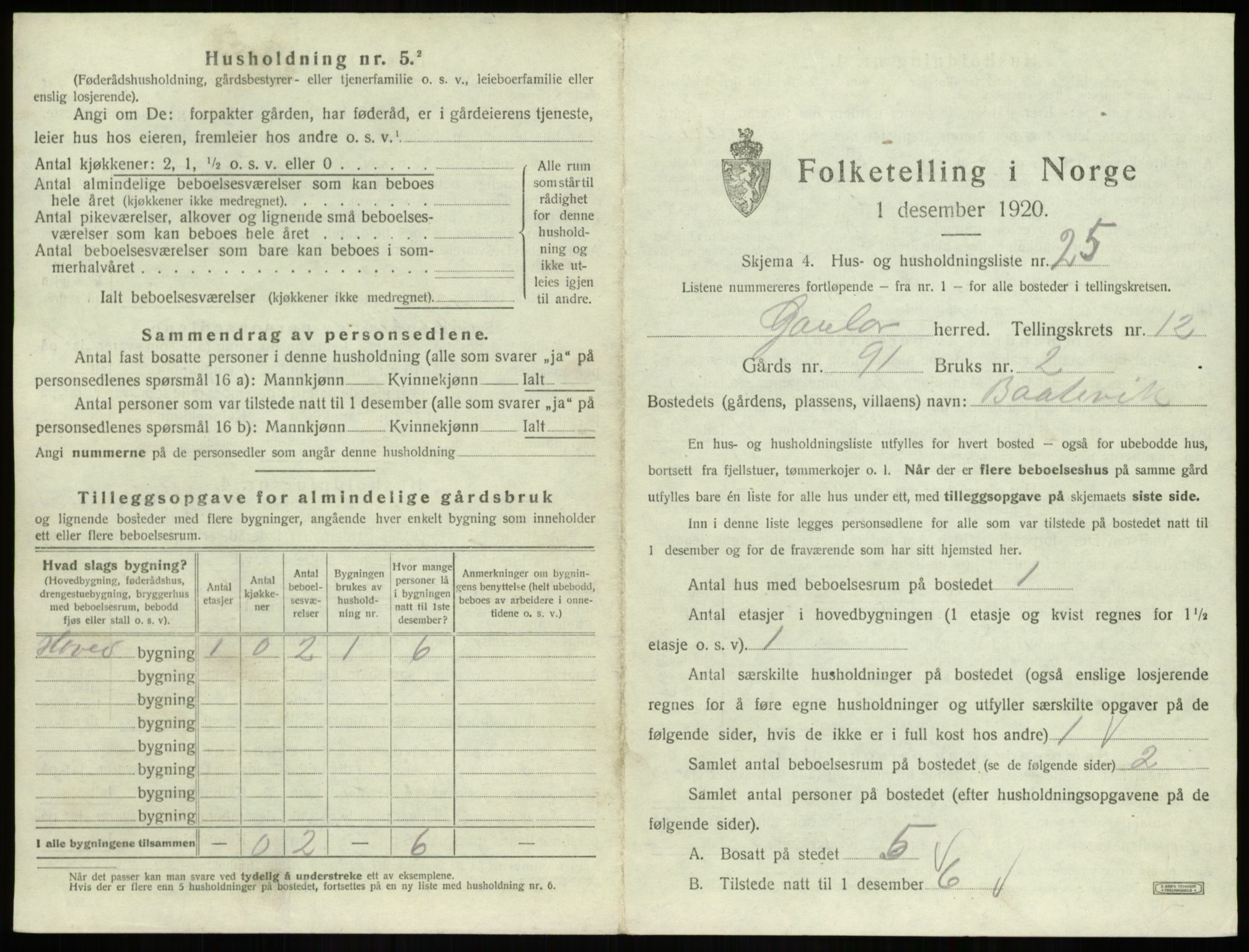 SAB, 1920 census for Gaular, 1920, p. 941