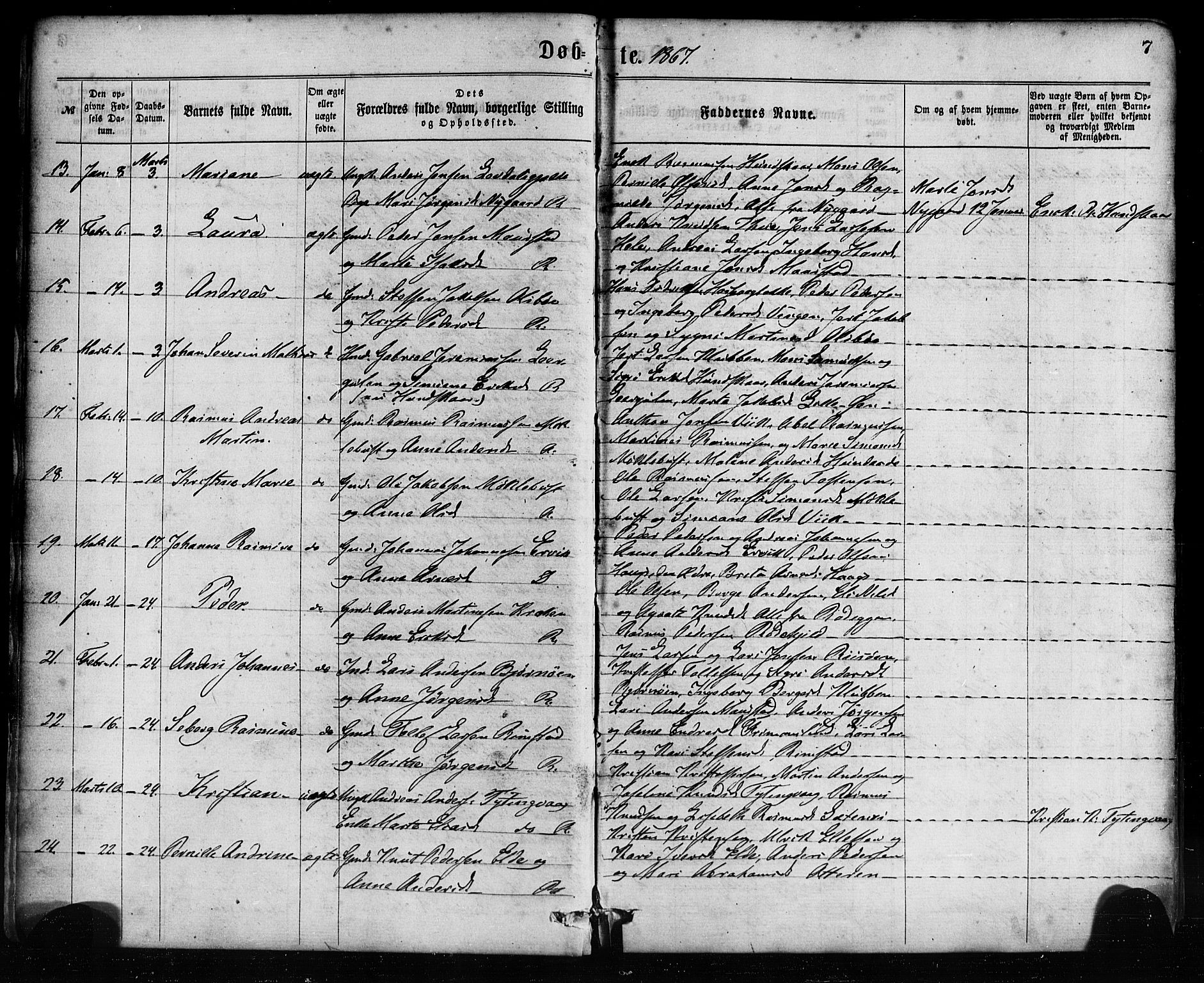 Davik sokneprestembete, AV/SAB-A-79701/H/Haa/Haaa/L0006: Parish register (official) no. A 6, 1867-1881, p. 7