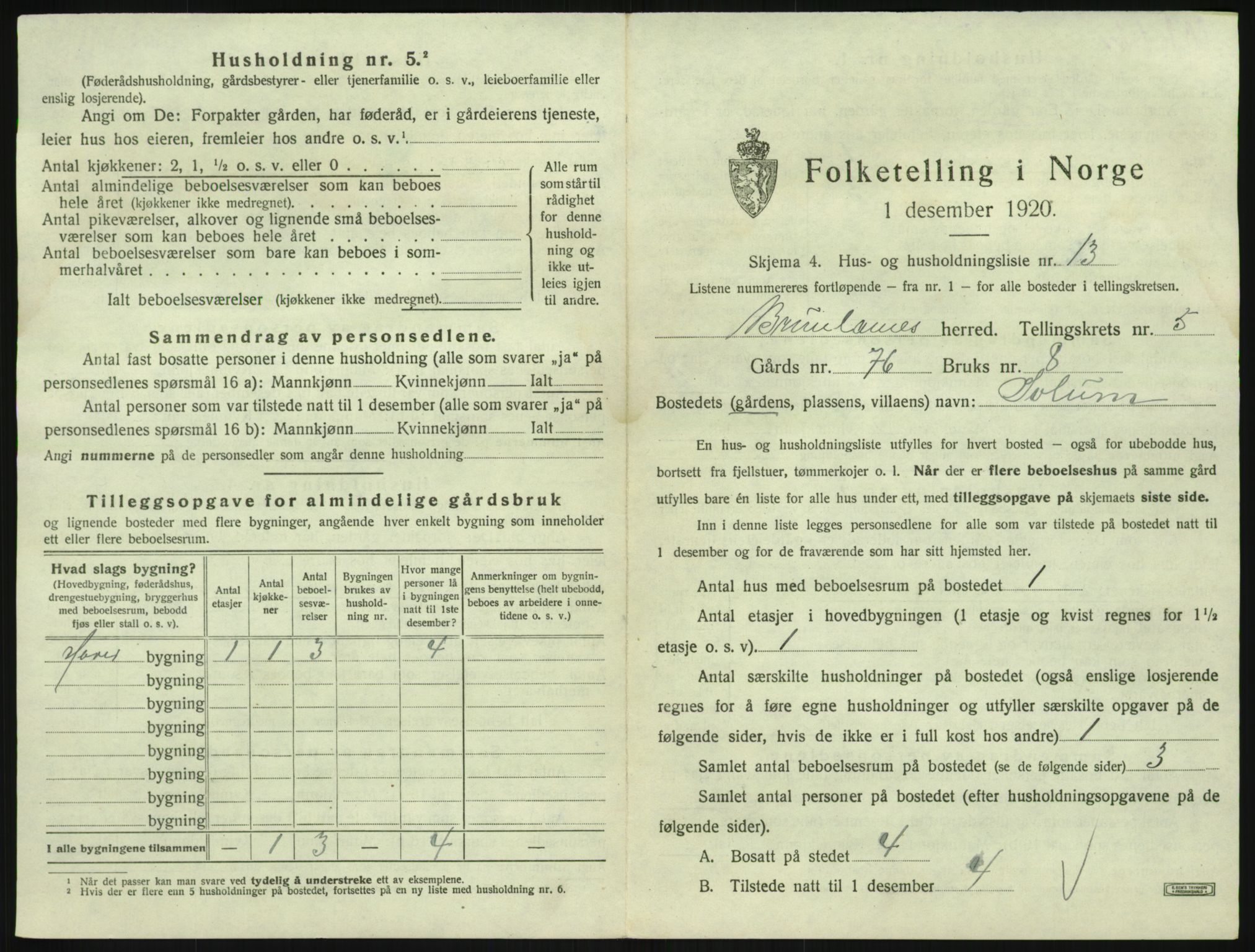 SAKO, 1920 census for Brunlanes, 1920, p. 845