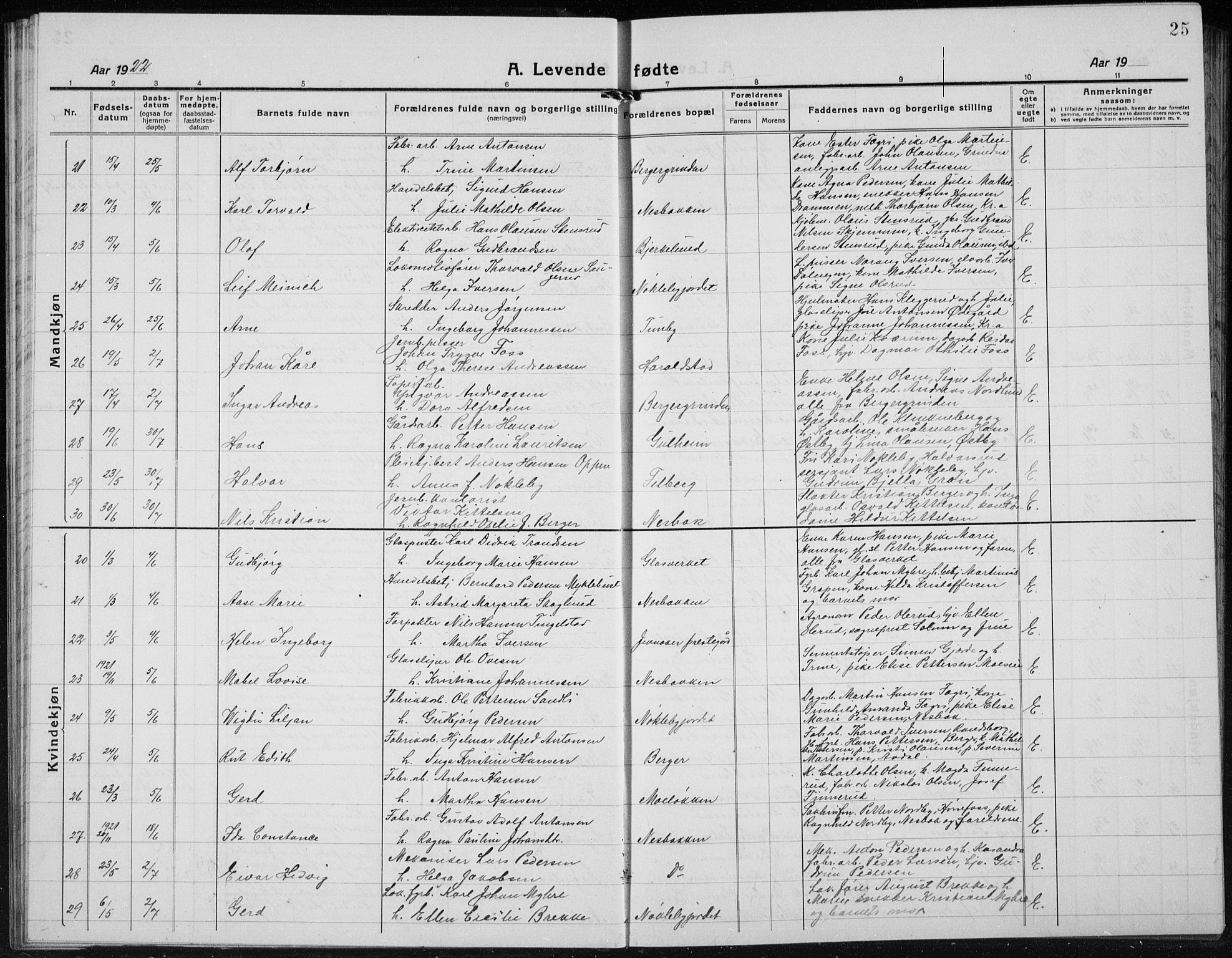 Jevnaker prestekontor, AV/SAH-PREST-116/H/Ha/Hab/L0005: Parish register (copy) no. 5, 1919-1934, p. 25