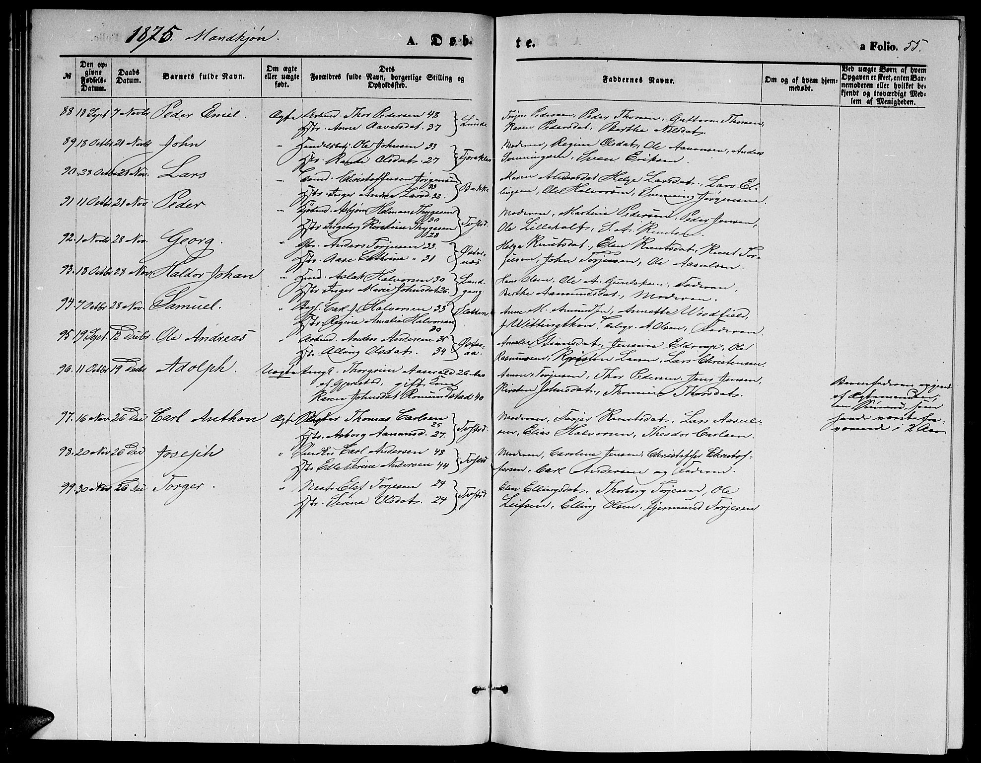 Holt sokneprestkontor, SAK/1111-0021/F/Fb/L0009: Parish register (copy) no. B 9, 1871-1883, p. 55