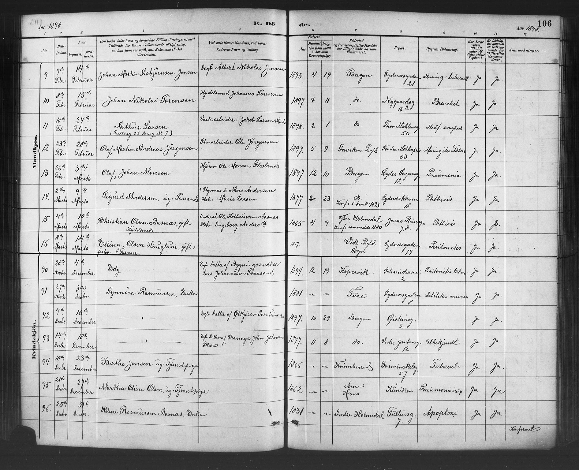 Johanneskirken sokneprestembete, SAB/A-76001/H/Hab: Parish register (copy) no. D 1, 1885-1915, p. 106