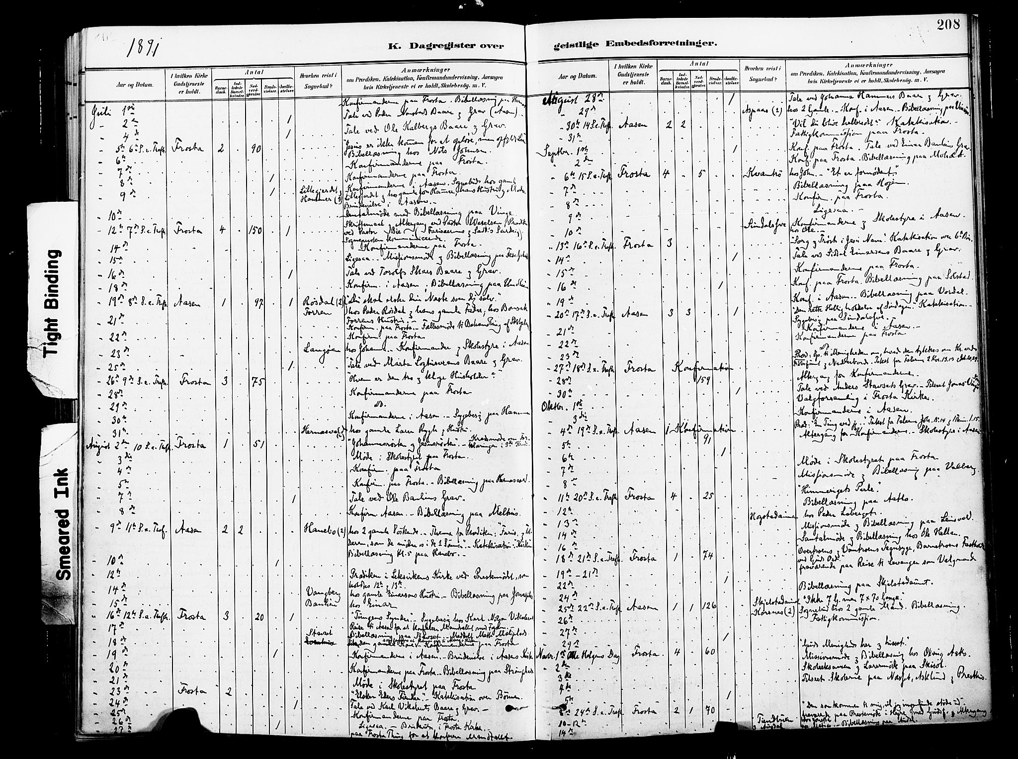 Ministerialprotokoller, klokkerbøker og fødselsregistre - Nord-Trøndelag, AV/SAT-A-1458/713/L0121: Parish register (official) no. 713A10, 1888-1898, p. 208