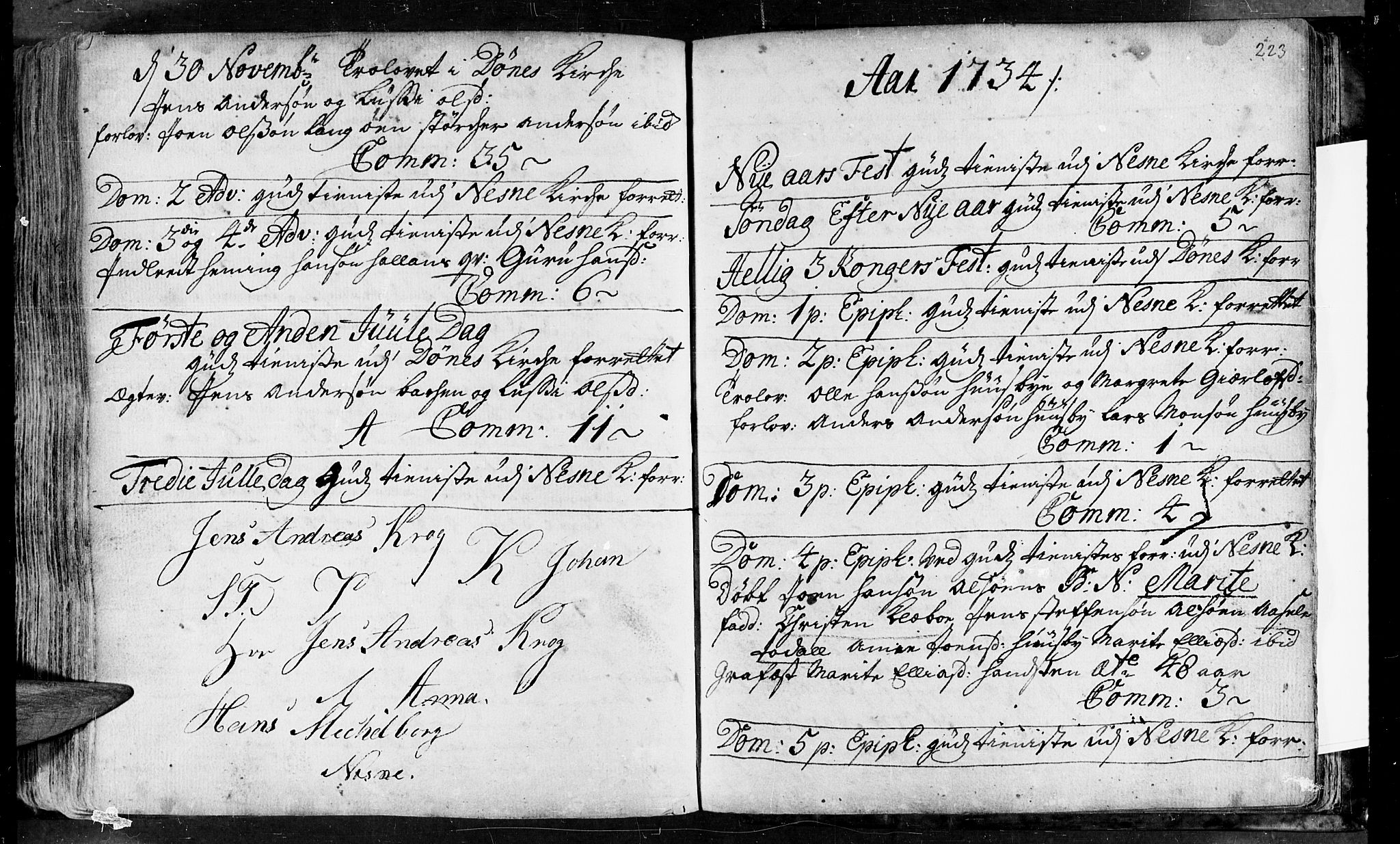 Ministerialprotokoller, klokkerbøker og fødselsregistre - Nordland, SAT/A-1459/838/L0542: Parish register (official) no. 838A01, 1704-1737, p. 223