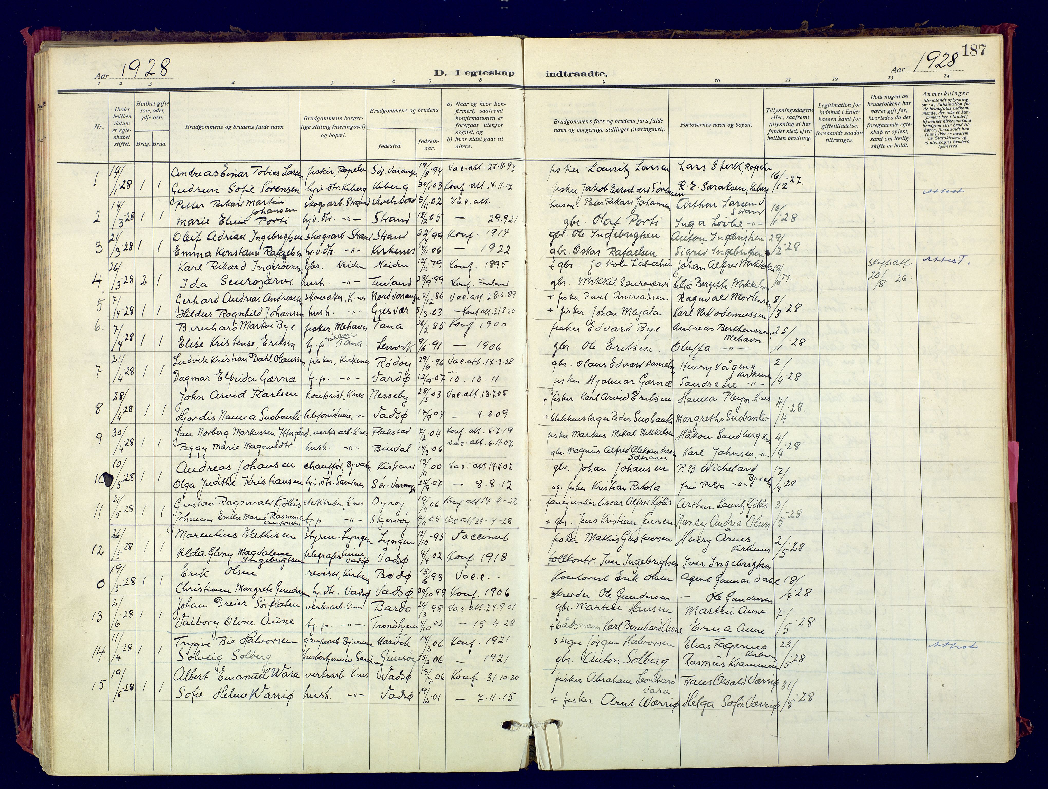 Sør-Varanger sokneprestkontor, AV/SATØ-S-1331/H/Ha/L0007kirke: Parish register (official) no. 7, 1927-1937, p. 187