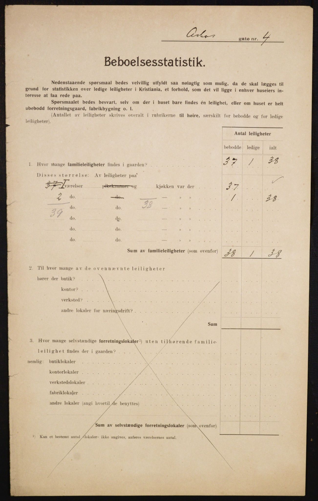 OBA, Municipal Census 1910 for Kristiania, 1910, p. 1838