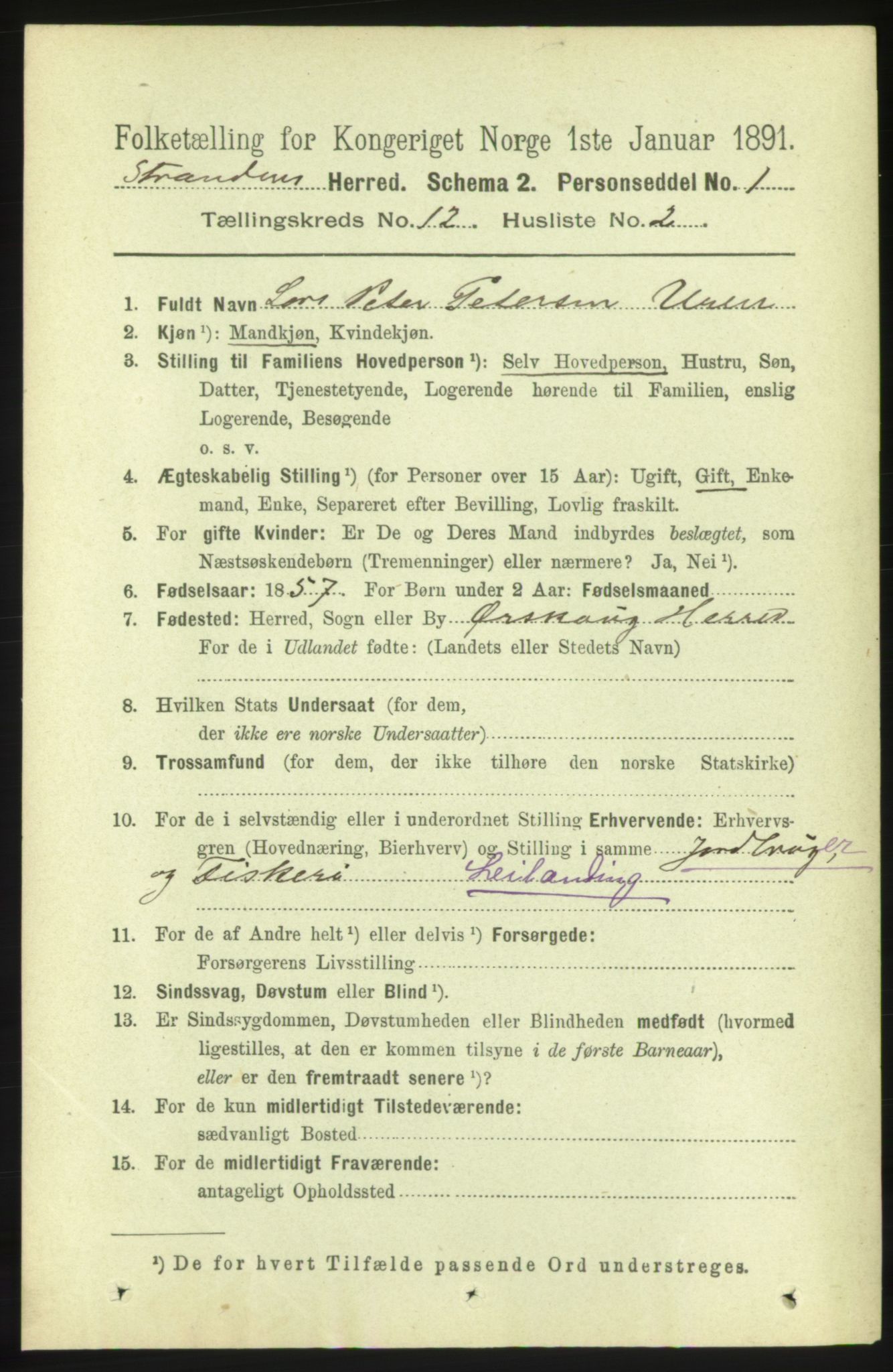 RA, 1891 census for 1525 Stranda, 1891, p. 2610