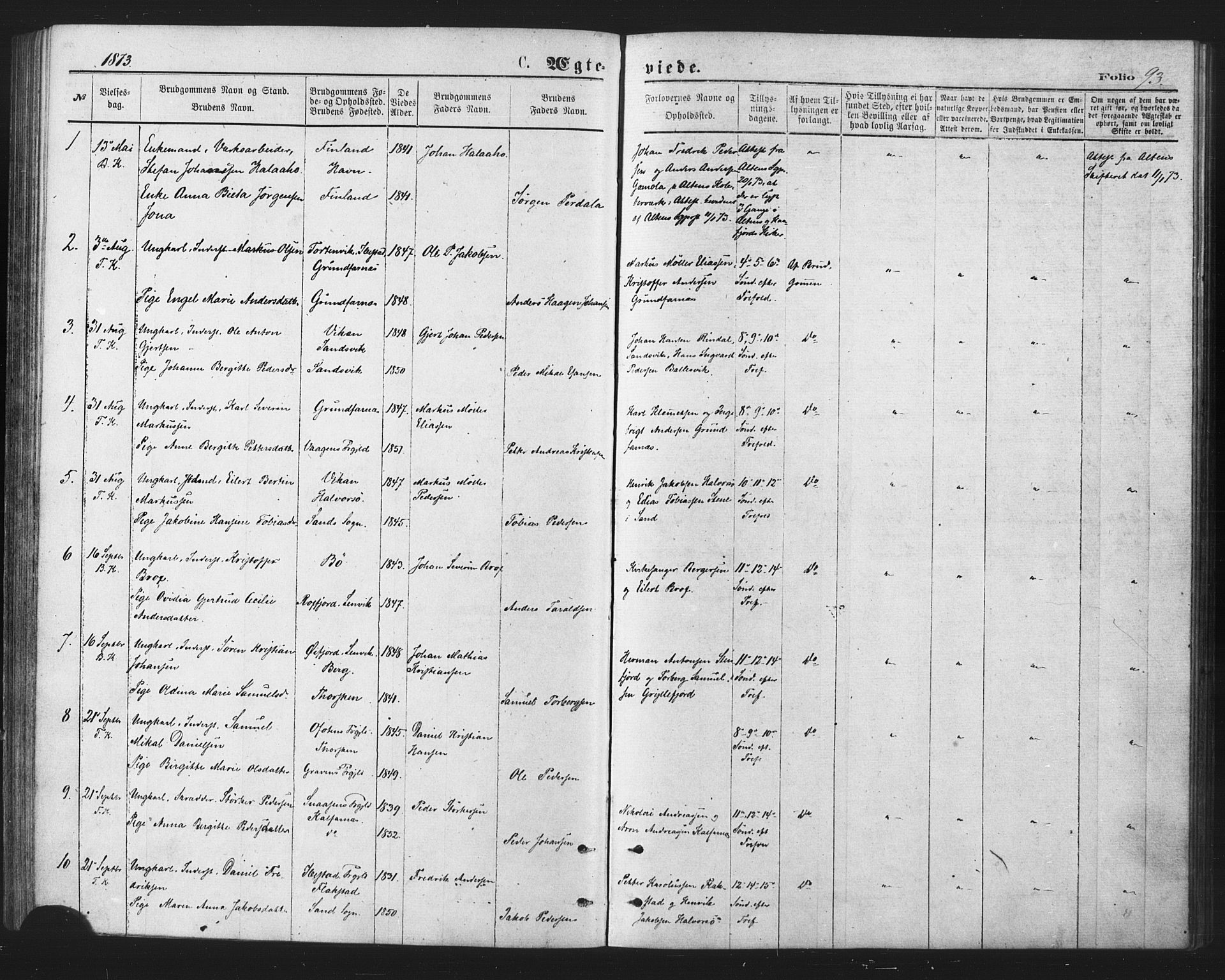 Berg sokneprestkontor, SATØ/S-1318/G/Ga/Gaa/L0003kirke: Parish register (official) no. 3, 1872-1879, p. 93