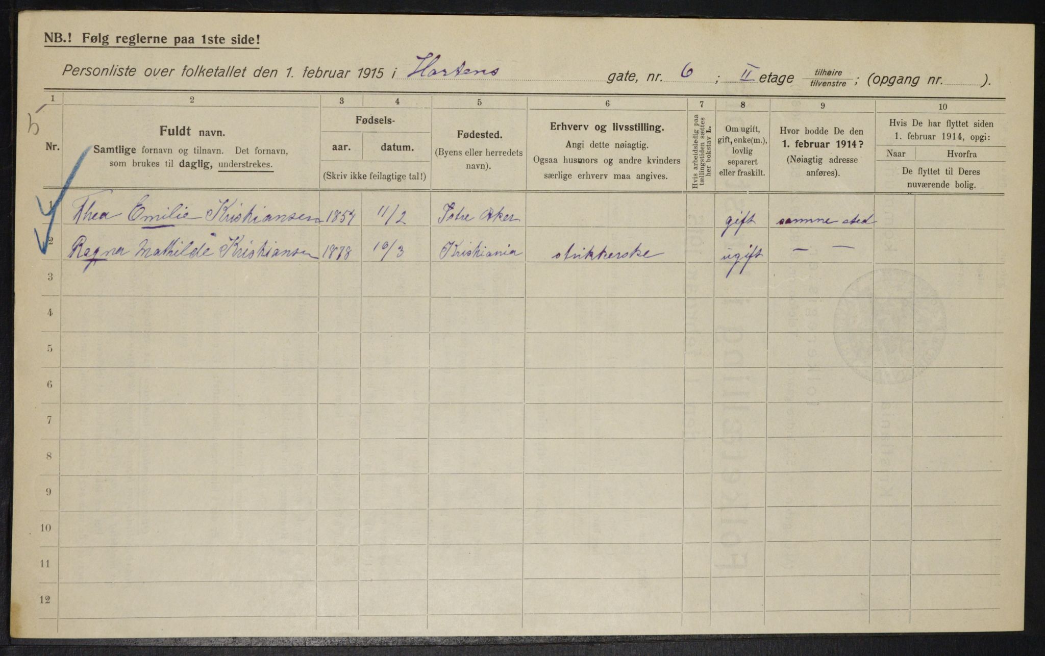 OBA, Municipal Census 1915 for Kristiania, 1915, p. 41003