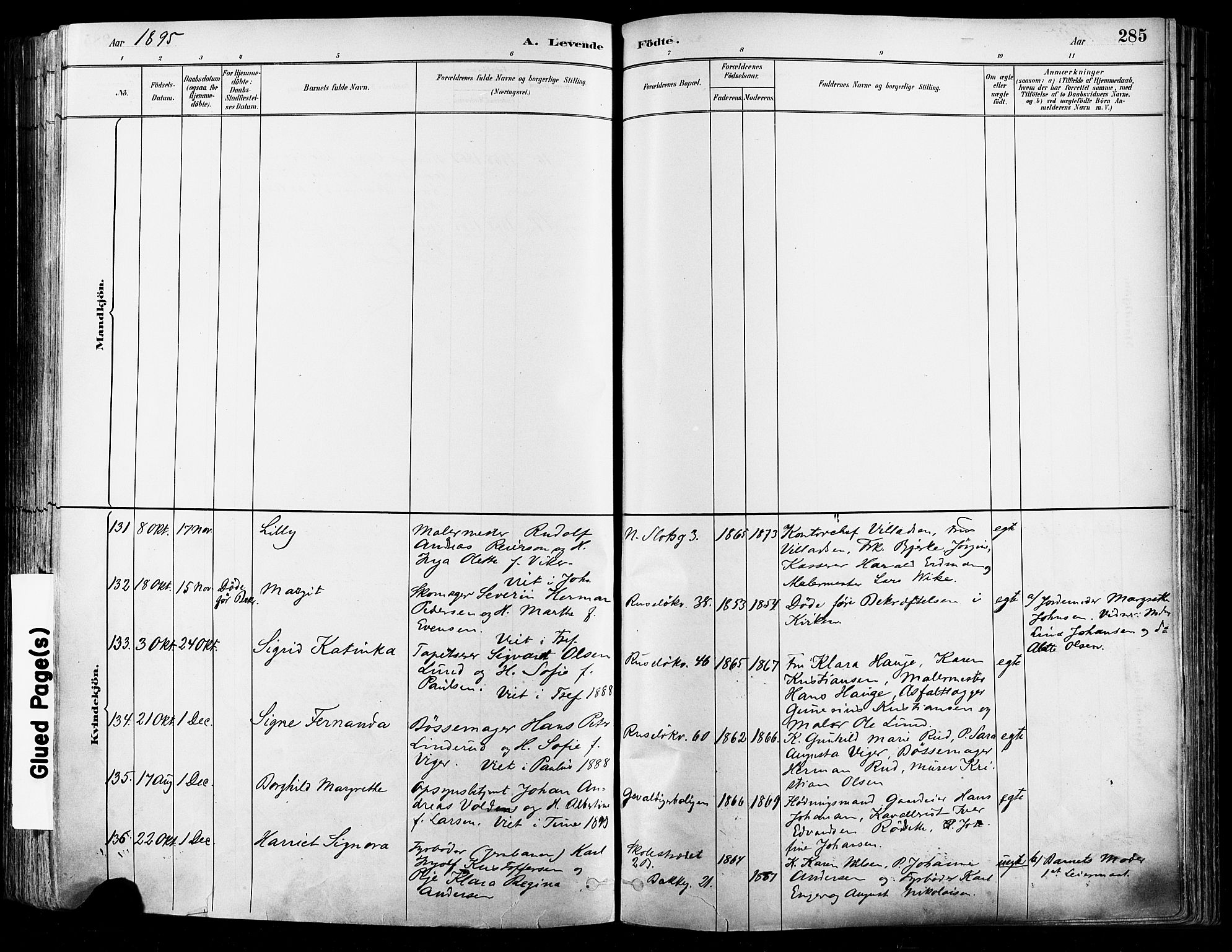 Johannes prestekontor Kirkebøker, AV/SAO-A-10852/F/Fa/L0003: Parish register (official) no. 3, 1882-1896, p. 285