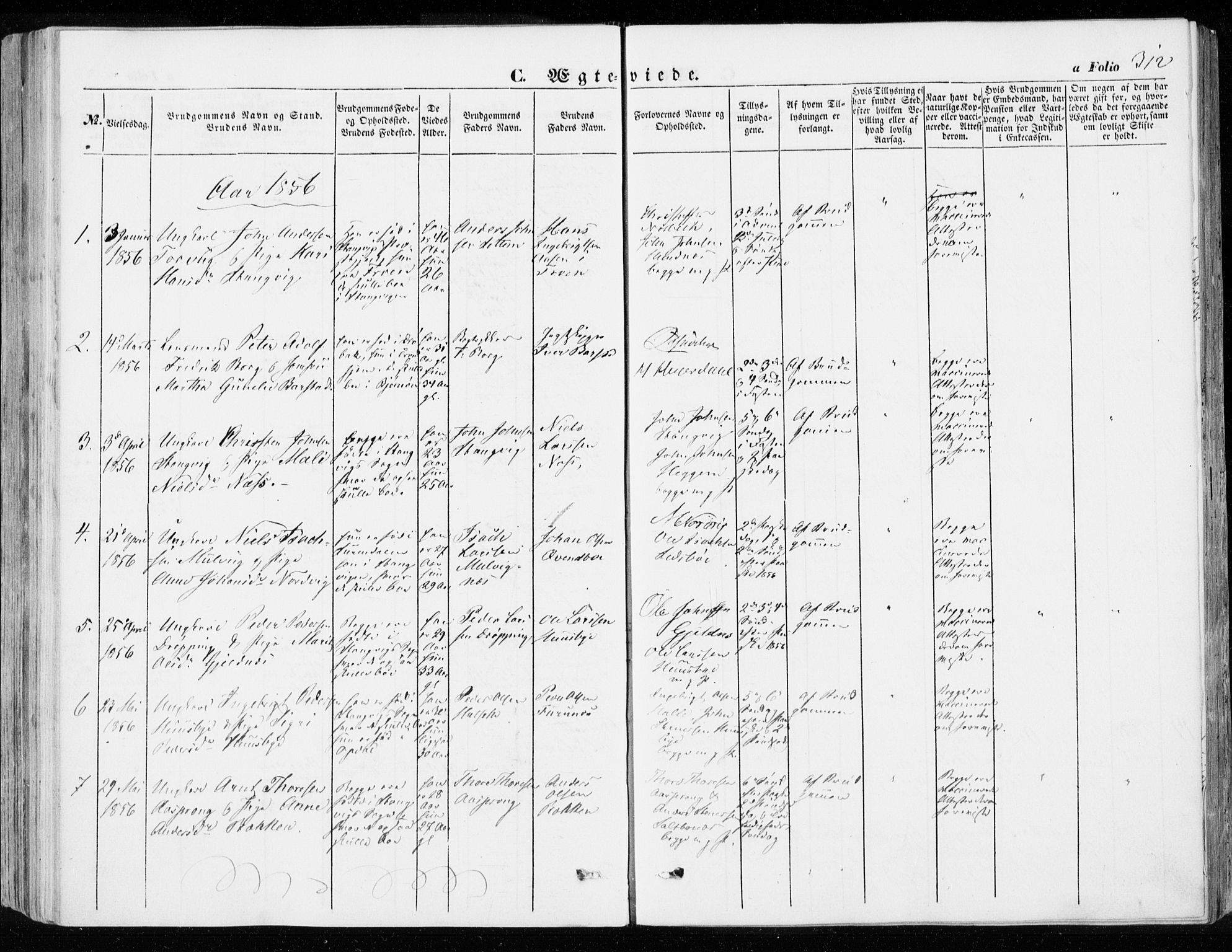 Ministerialprotokoller, klokkerbøker og fødselsregistre - Møre og Romsdal, SAT/A-1454/592/L1026: Parish register (official) no. 592A04, 1849-1867, p. 312