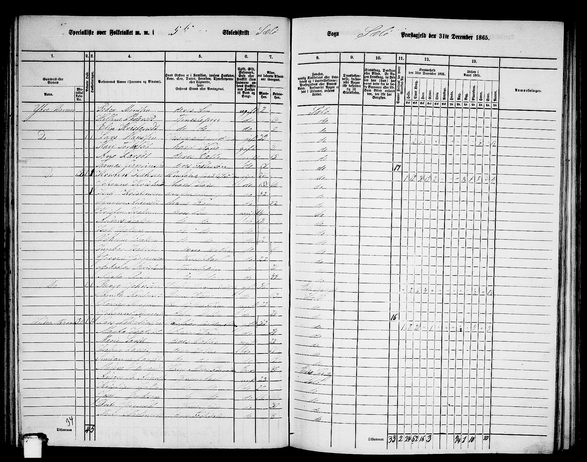 RA, 1865 census for Selje, 1865, p. 86