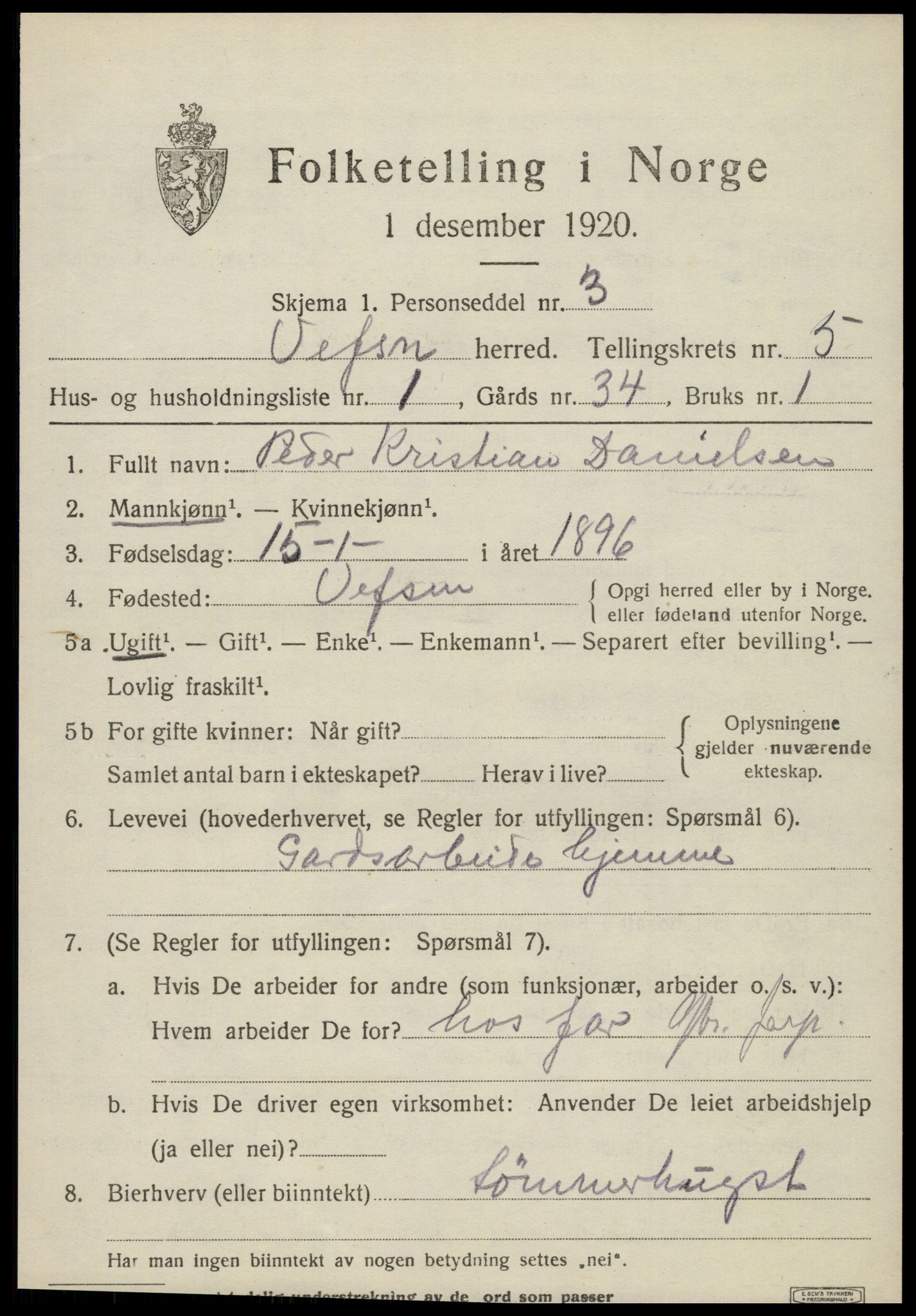 SAT, 1920 census for Vefsn, 1920, p. 3175