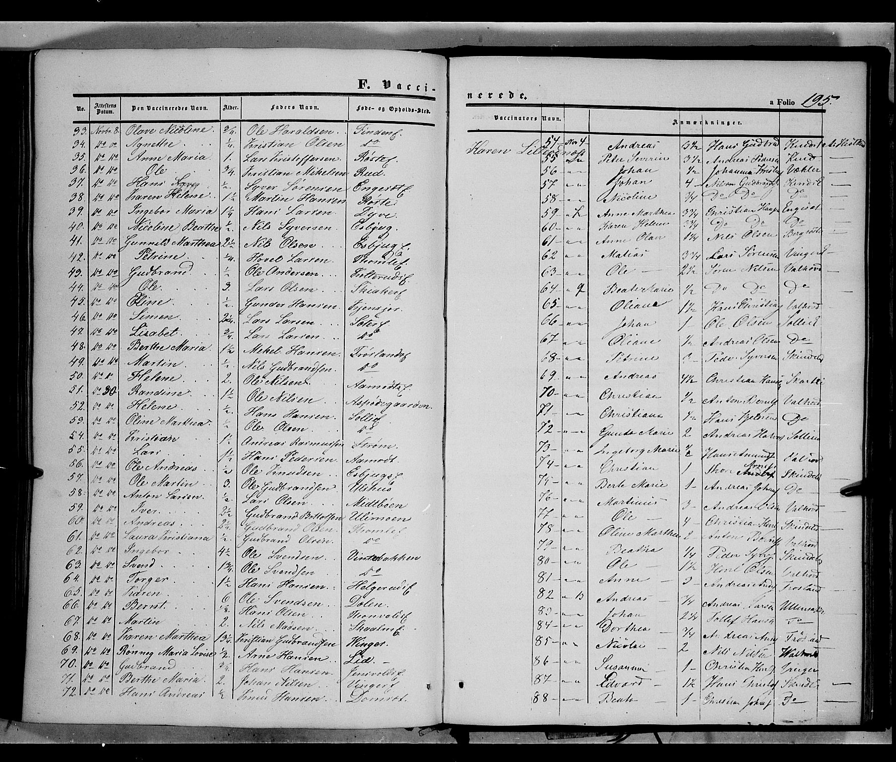 Land prestekontor, SAH/PREST-120/H/Ha/Haa/L0010: Parish register (official) no. 10, 1847-1859, p. 195