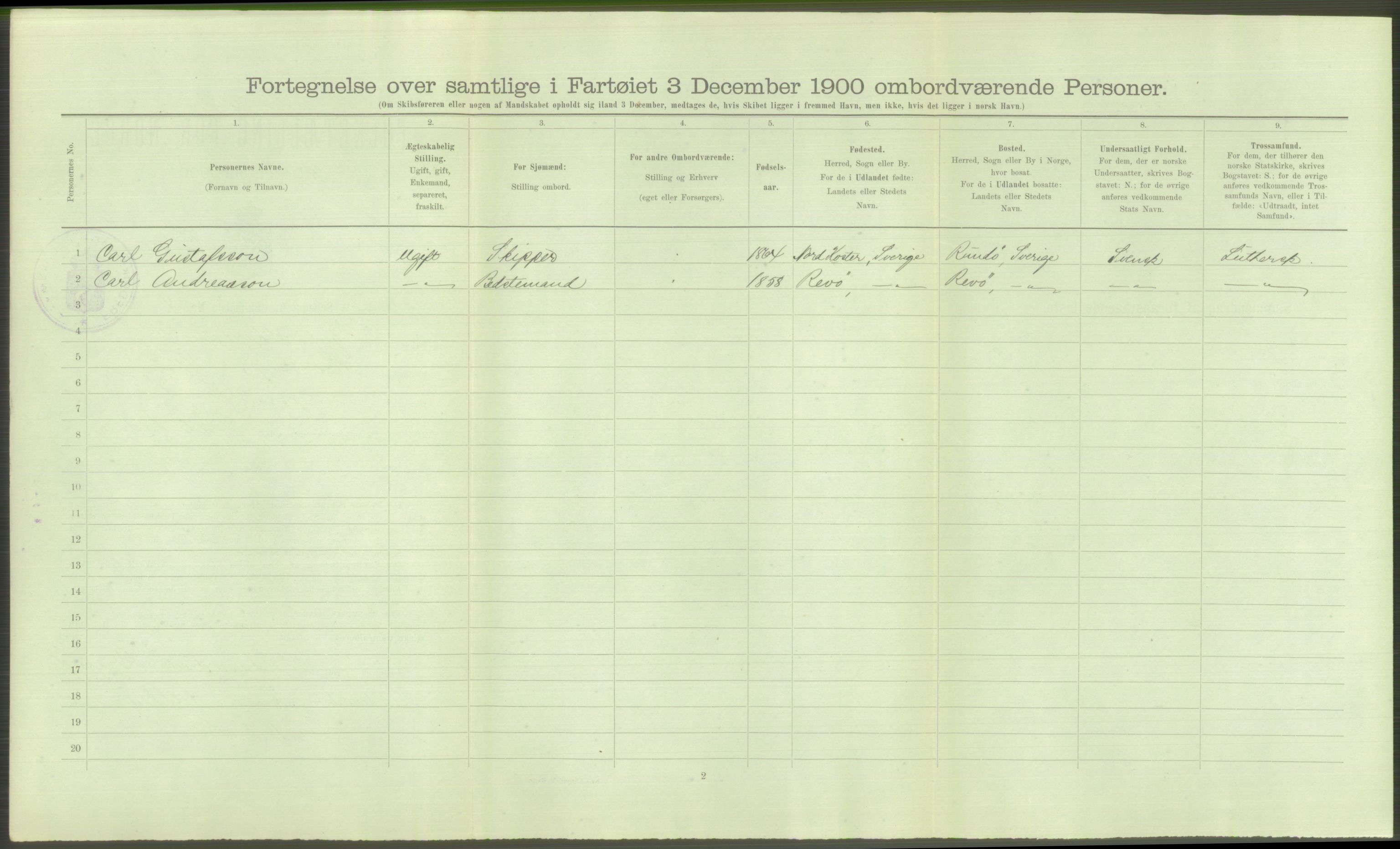 RA, 1900 Census - ship lists from ships in Norwegian harbours, harbours abroad and at sea, 1900, p. 44