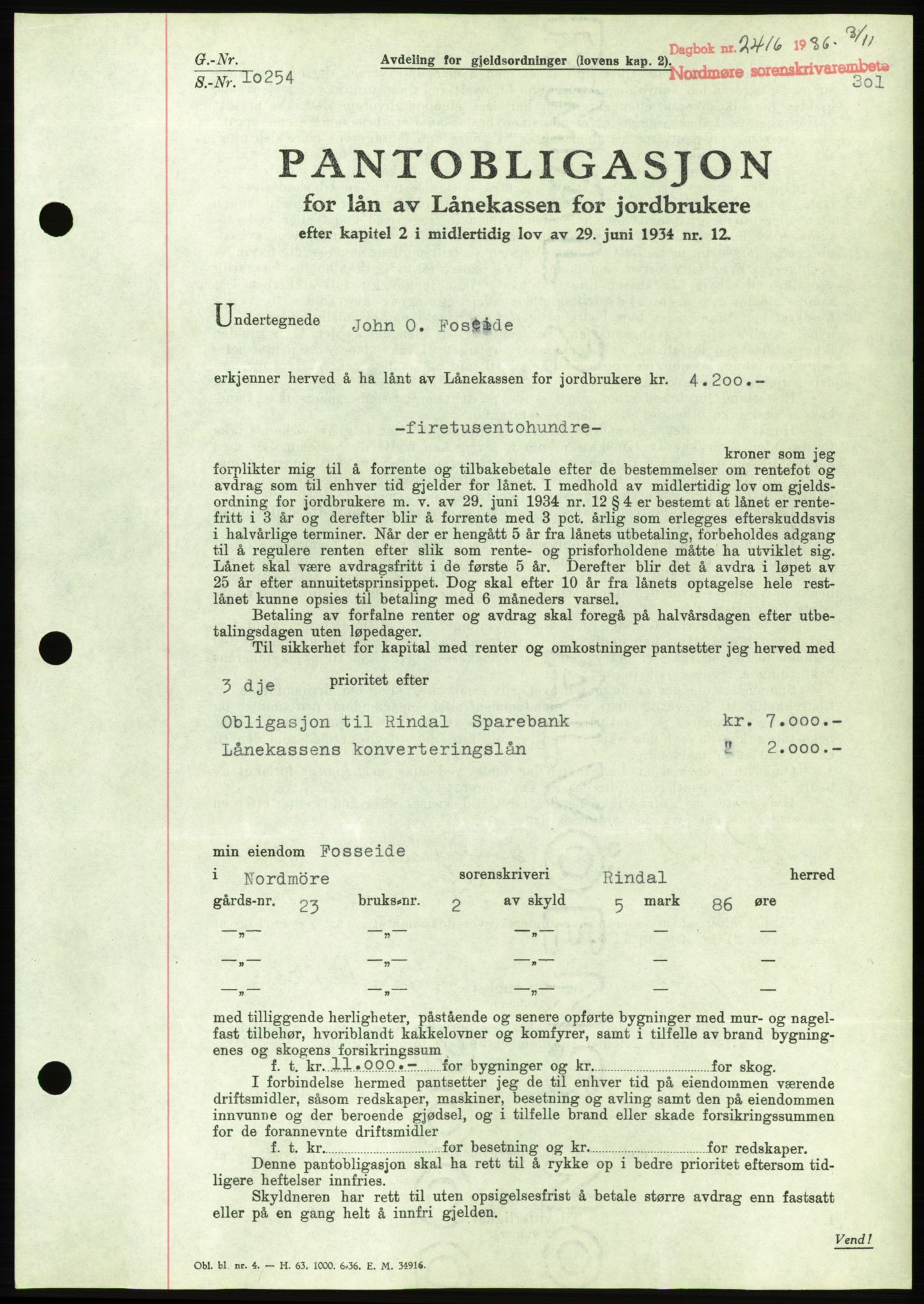 Nordmøre sorenskriveri, AV/SAT-A-4132/1/2/2Ca/L0090: Mortgage book no. B80, 1936-1937, Diary no: : 2416/1936