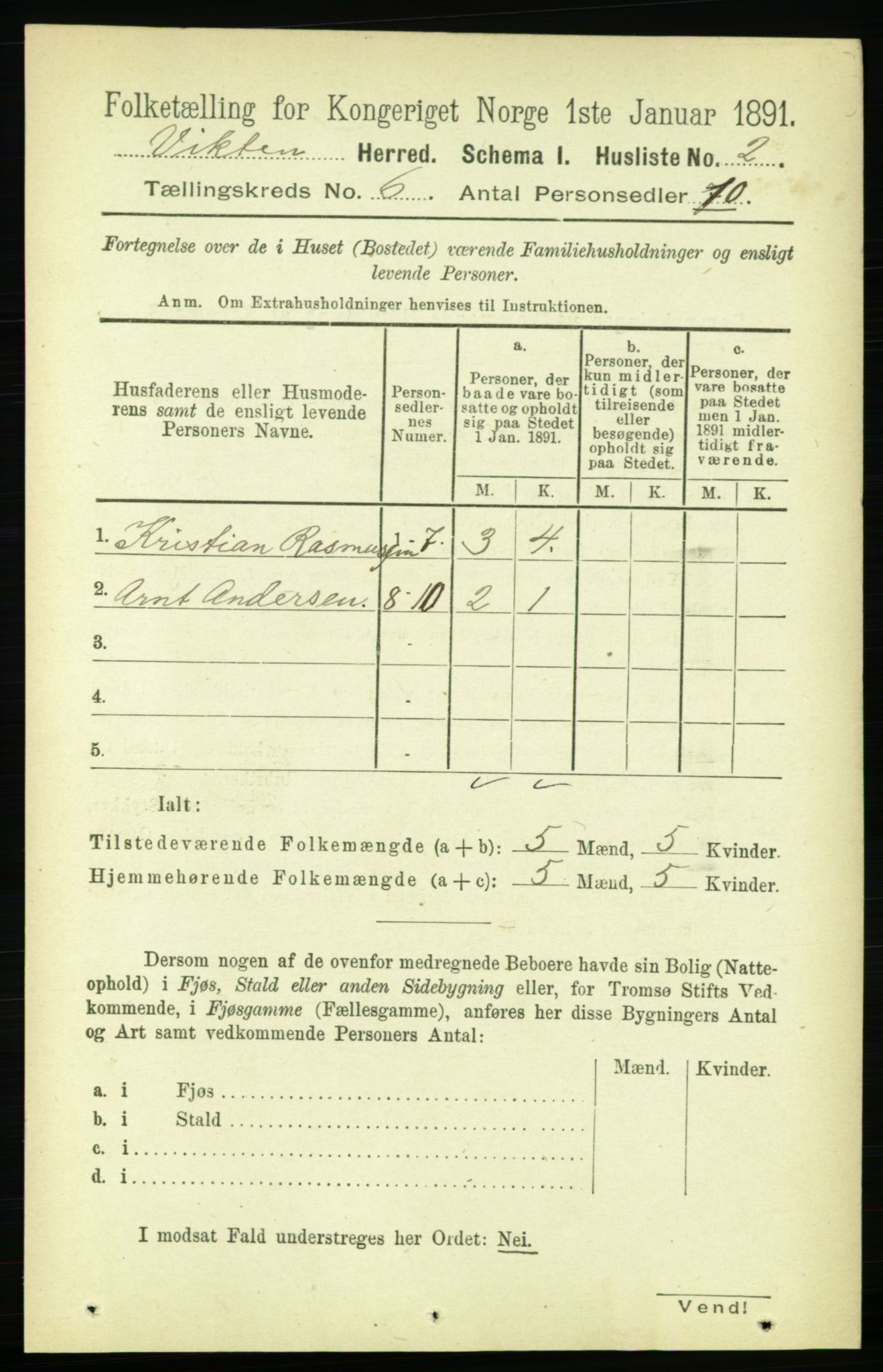 RA, 1891 census for 1750 Vikna, 1891, p. 3150