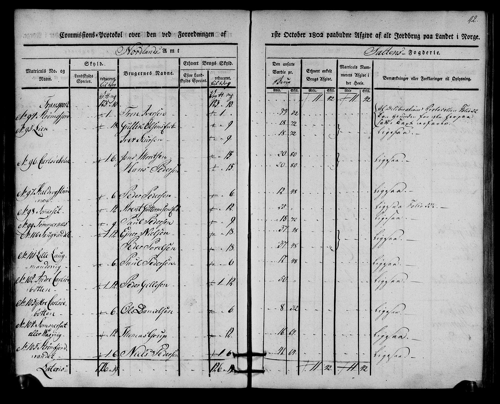 Rentekammeret inntil 1814, Realistisk ordnet avdeling, AV/RA-EA-4070/N/Ne/Nea/L0160: Salten fogderi. Kommisjonsprotokoll, 1803, p. 41