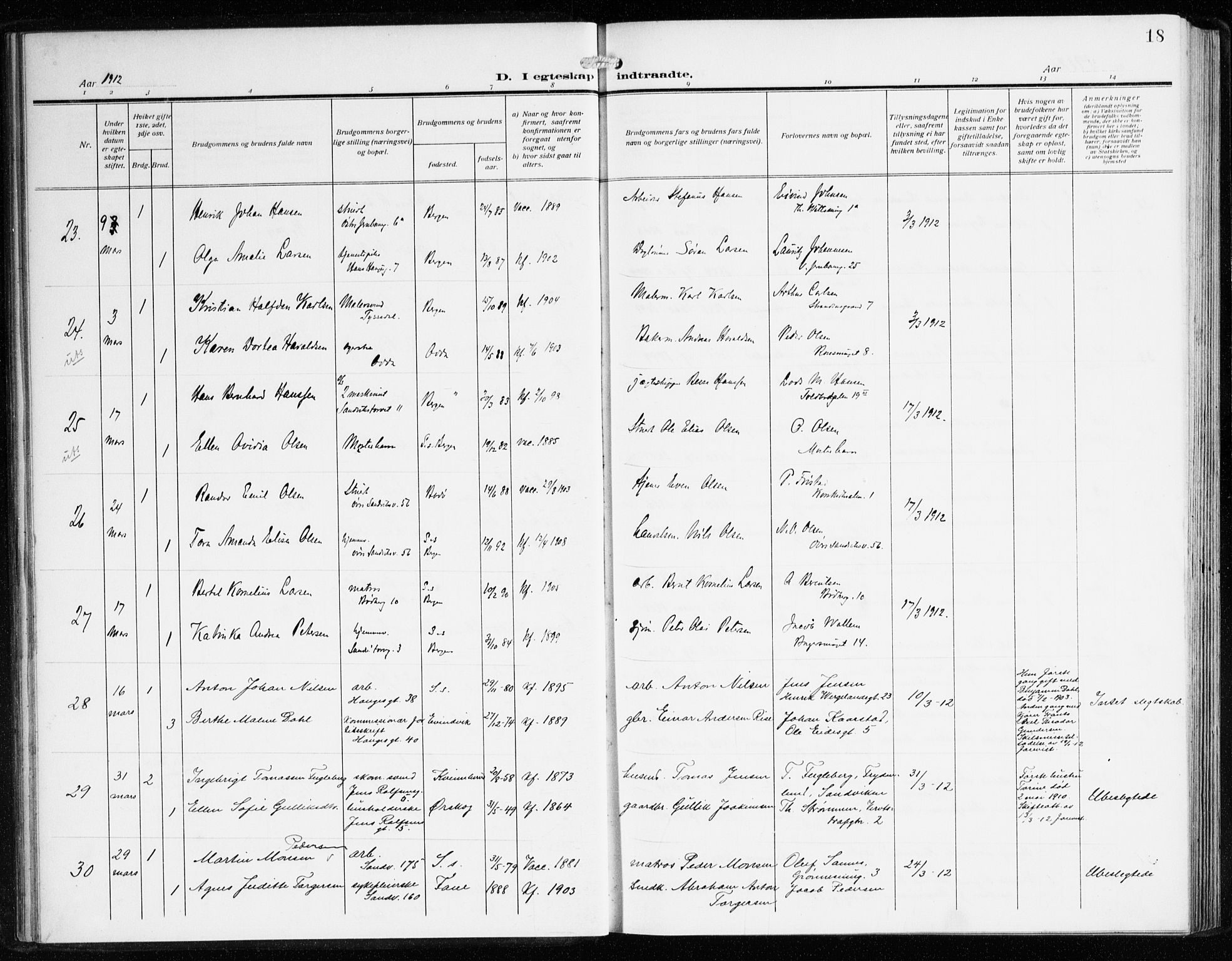 Sandviken Sokneprestembete, AV/SAB-A-77601/H/Ha/L0015: Parish register (official) no. D 2, 1911-1923, p. 18