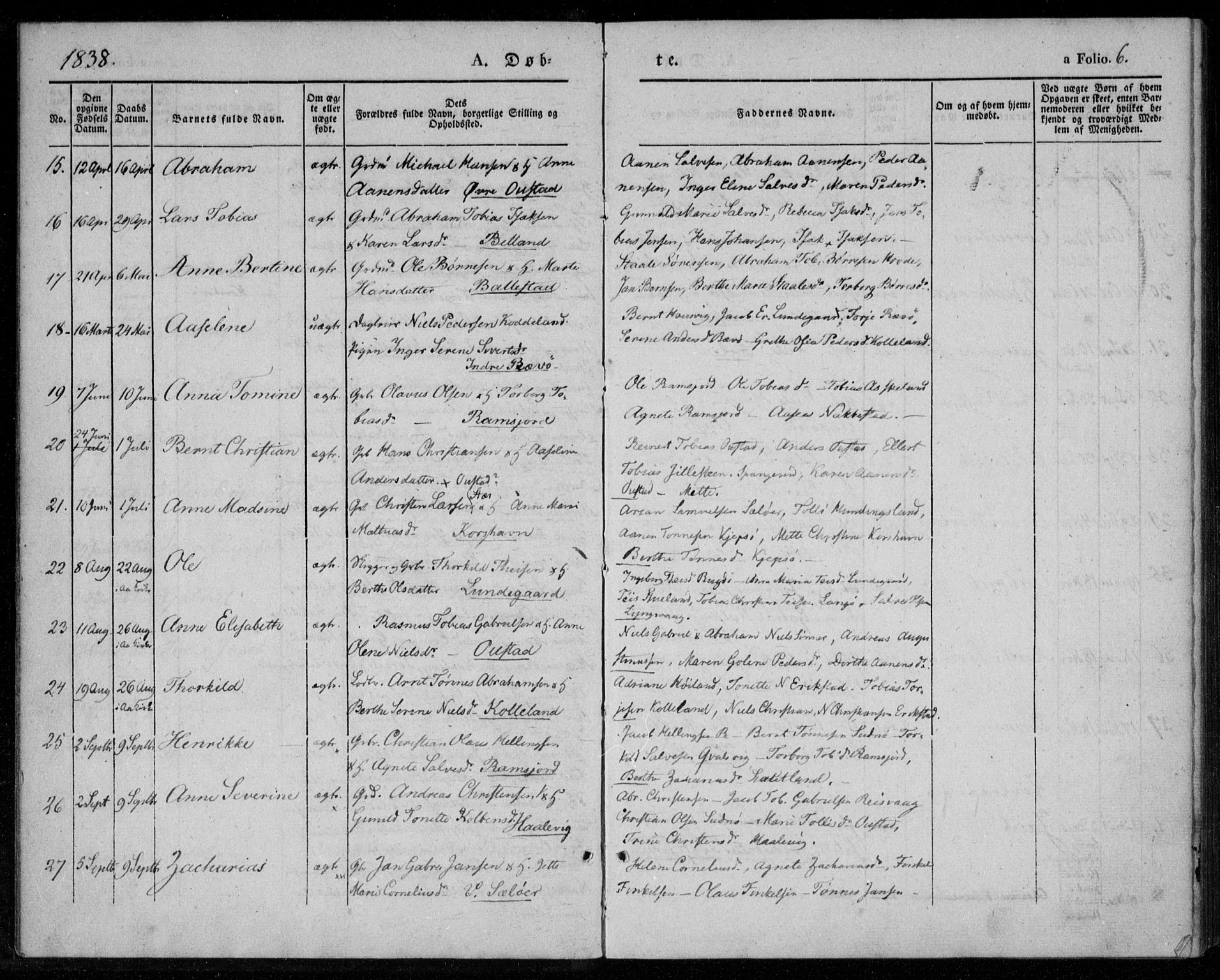 Lyngdal sokneprestkontor, AV/SAK-1111-0029/F/Fa/Faa/L0001: Parish register (official) no. A 1, 1837-1857, p. 6