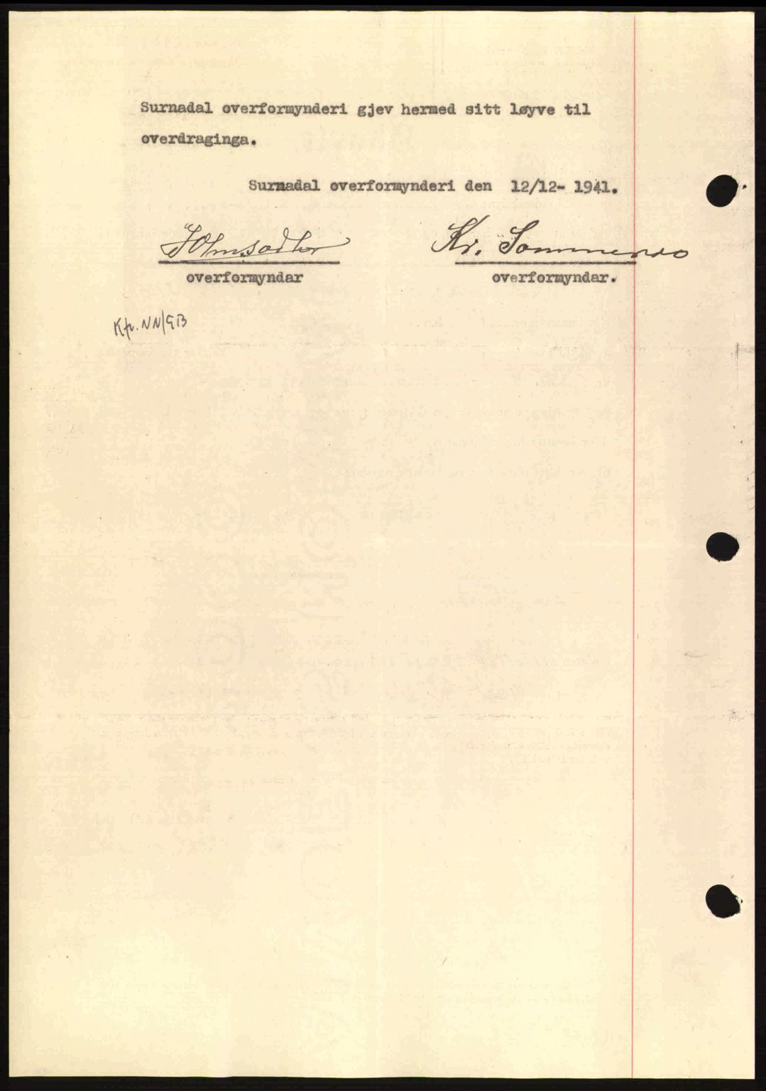 Nordmøre sorenskriveri, AV/SAT-A-4132/1/2/2Ca: Mortgage book no. A91, 1941-1942, Diary no: : 2484/1941