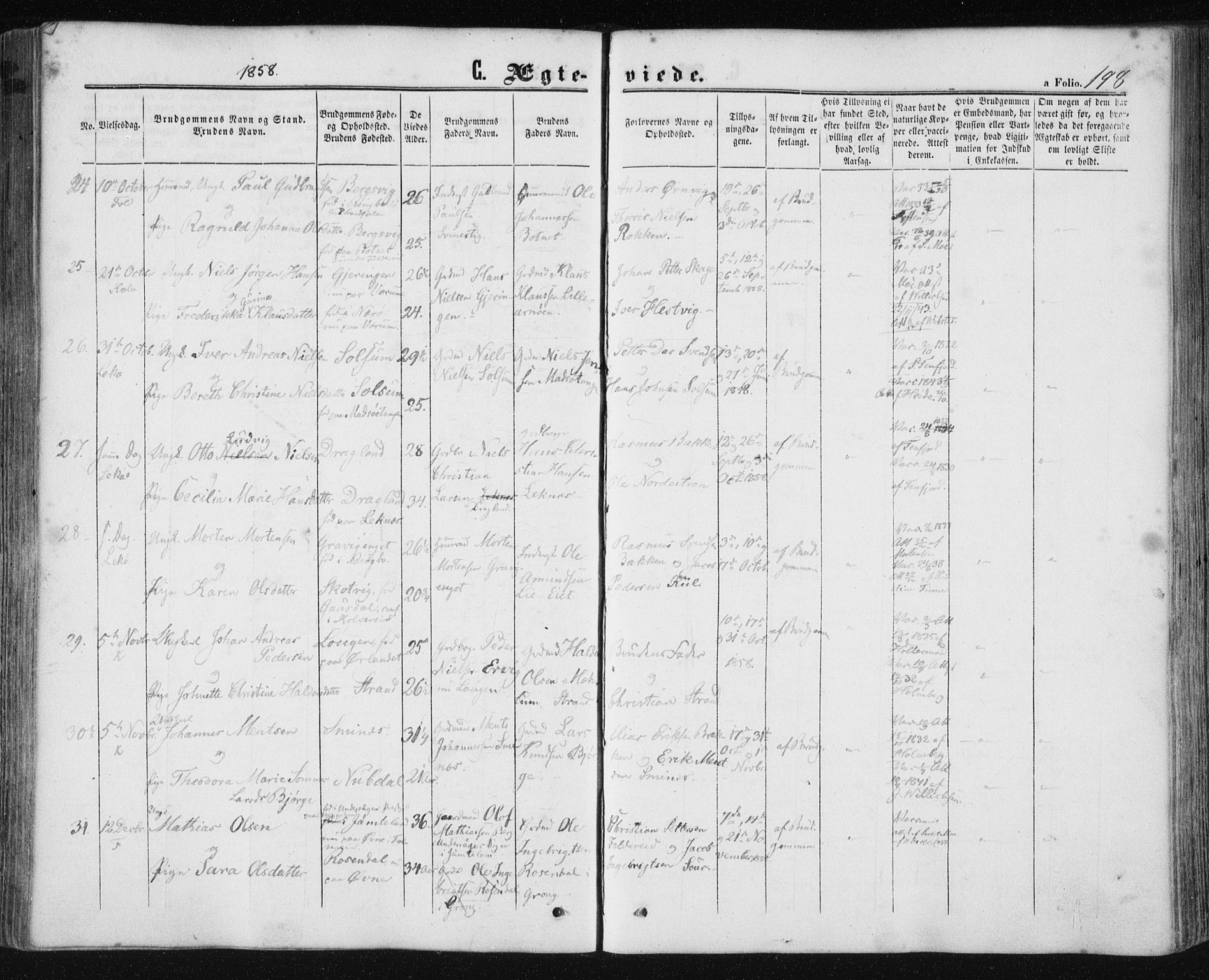 Ministerialprotokoller, klokkerbøker og fødselsregistre - Nord-Trøndelag, SAT/A-1458/780/L0641: Parish register (official) no. 780A06, 1857-1874, p. 198