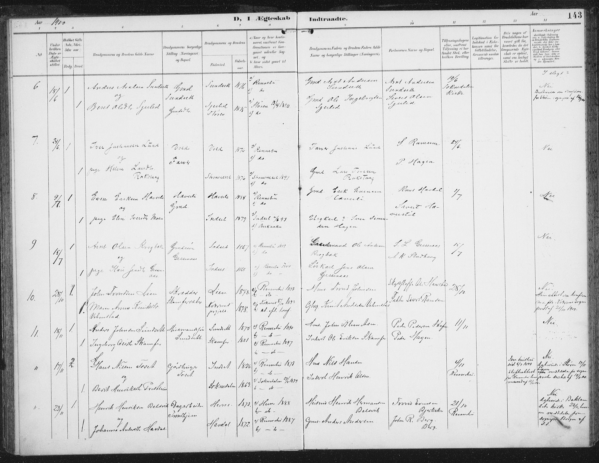 Ministerialprotokoller, klokkerbøker og fødselsregistre - Sør-Trøndelag, SAT/A-1456/674/L0872: Parish register (official) no. 674A04, 1897-1907, p. 143
