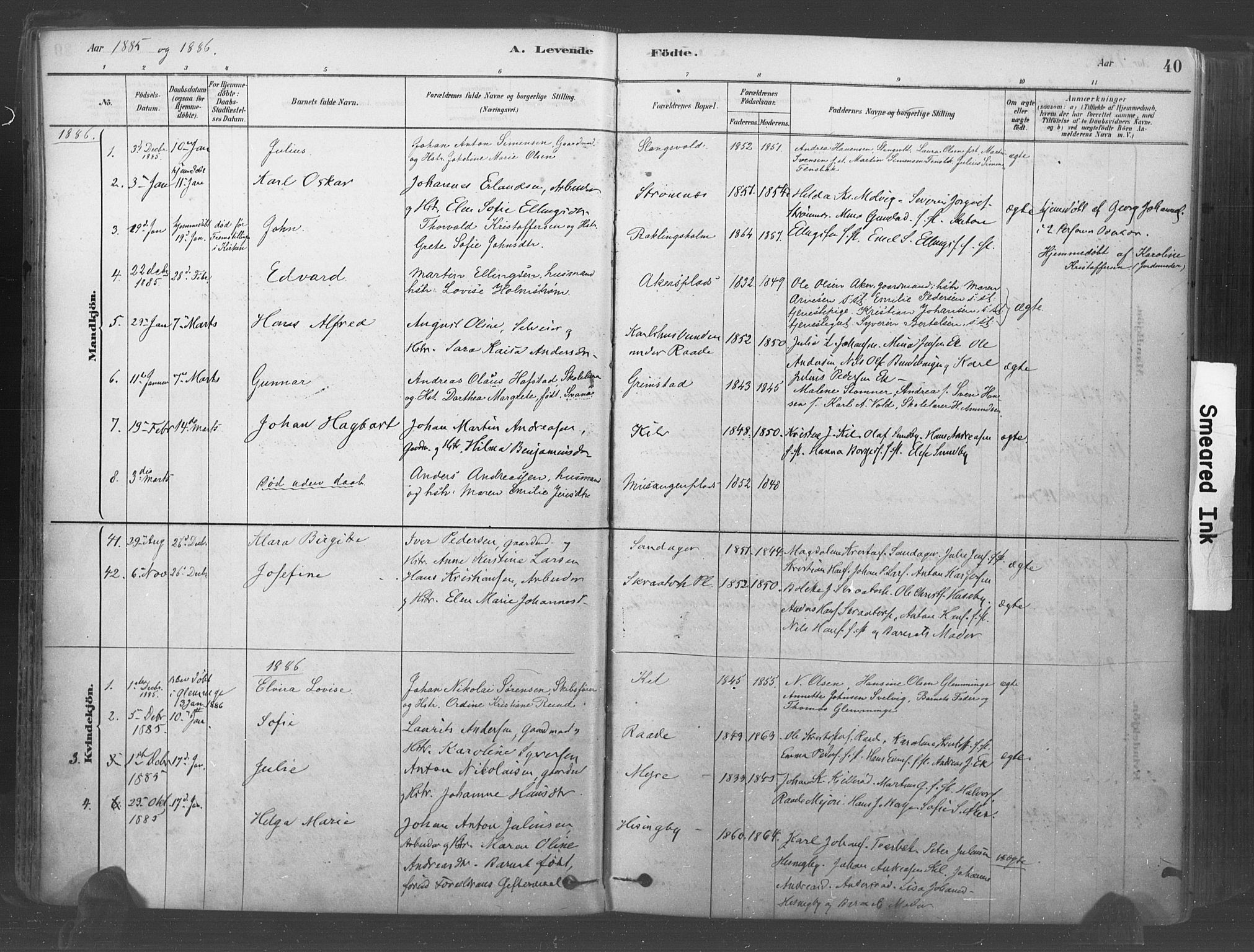 Råde prestekontor kirkebøker, AV/SAO-A-2009/F/Fa/L0007: Parish register (official) no. 7, 1878-1902, p. 40