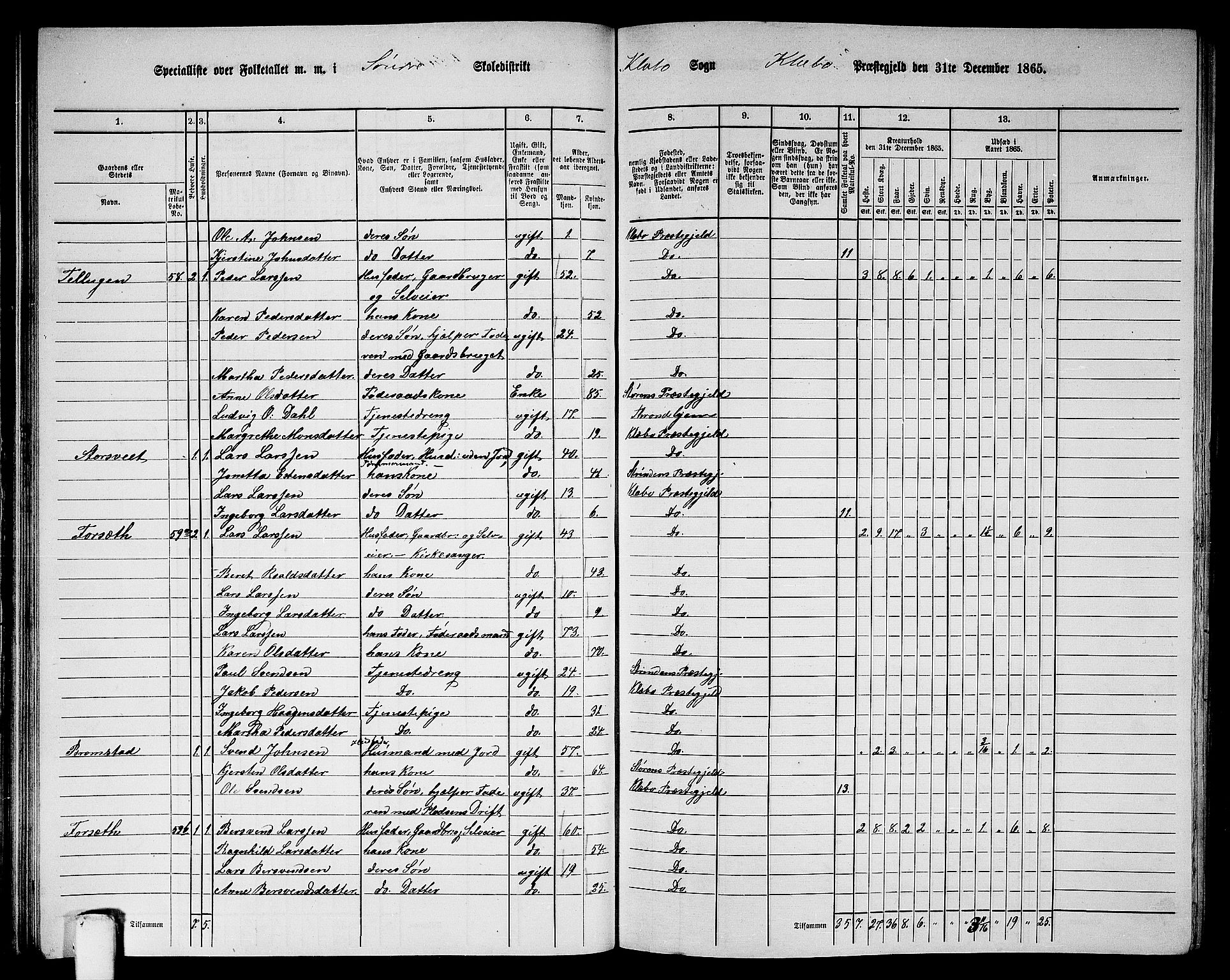 RA, 1865 census for Klæbu, 1865, p. 48