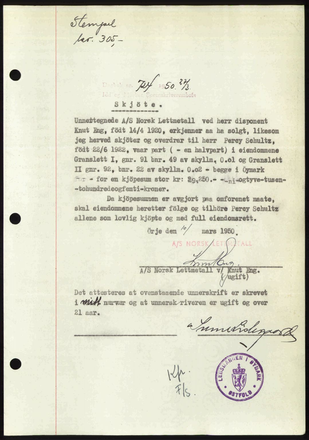 Idd og Marker sorenskriveri, AV/SAO-A-10283/G/Gb/Gbb/L0014: Mortgage book no. A14, 1950-1950, Diary no: : 724/1950