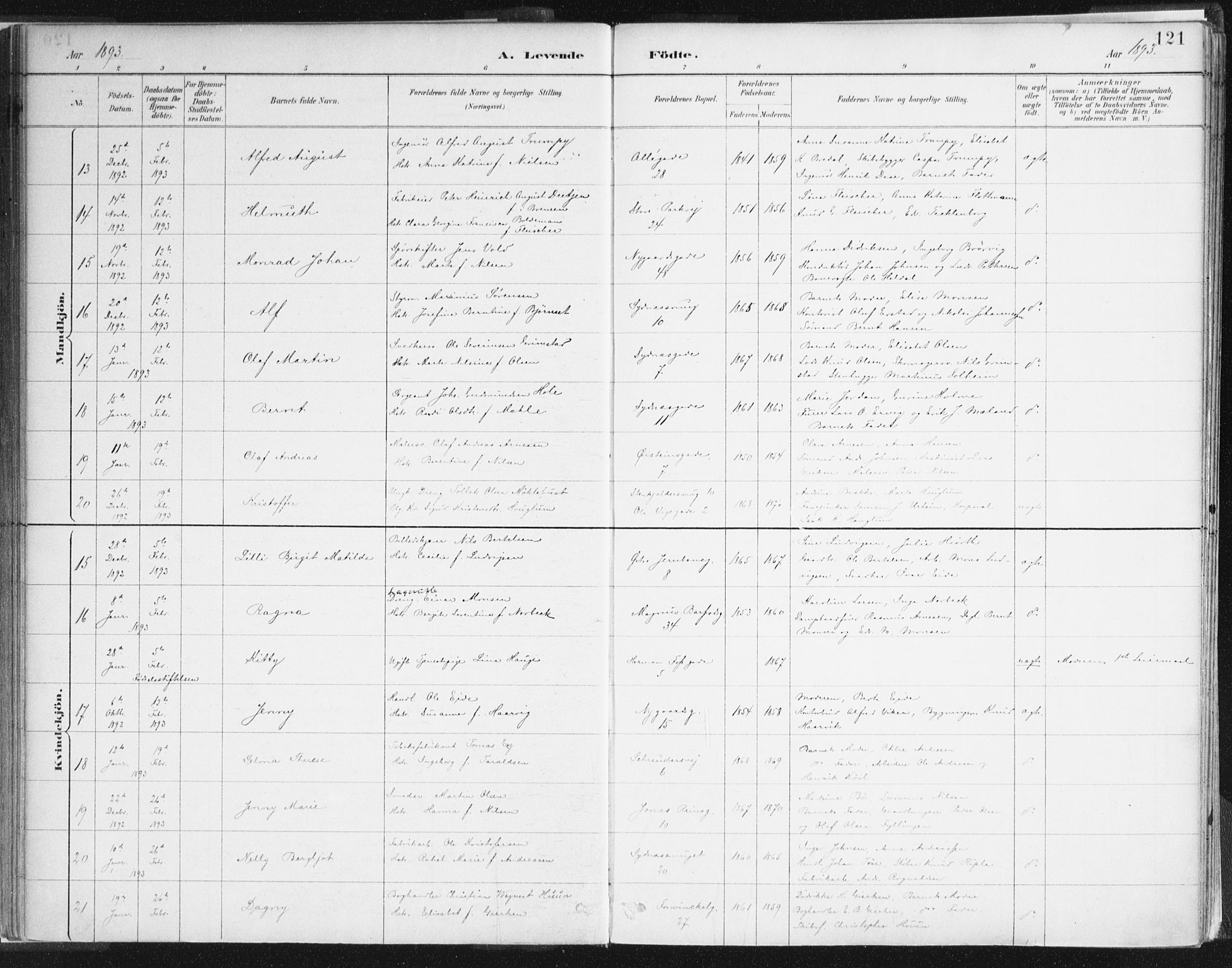 Johanneskirken sokneprestembete, AV/SAB-A-76001/H/Haa/L0001: Parish register (official) no. A 1, 1885-1900, p. 121