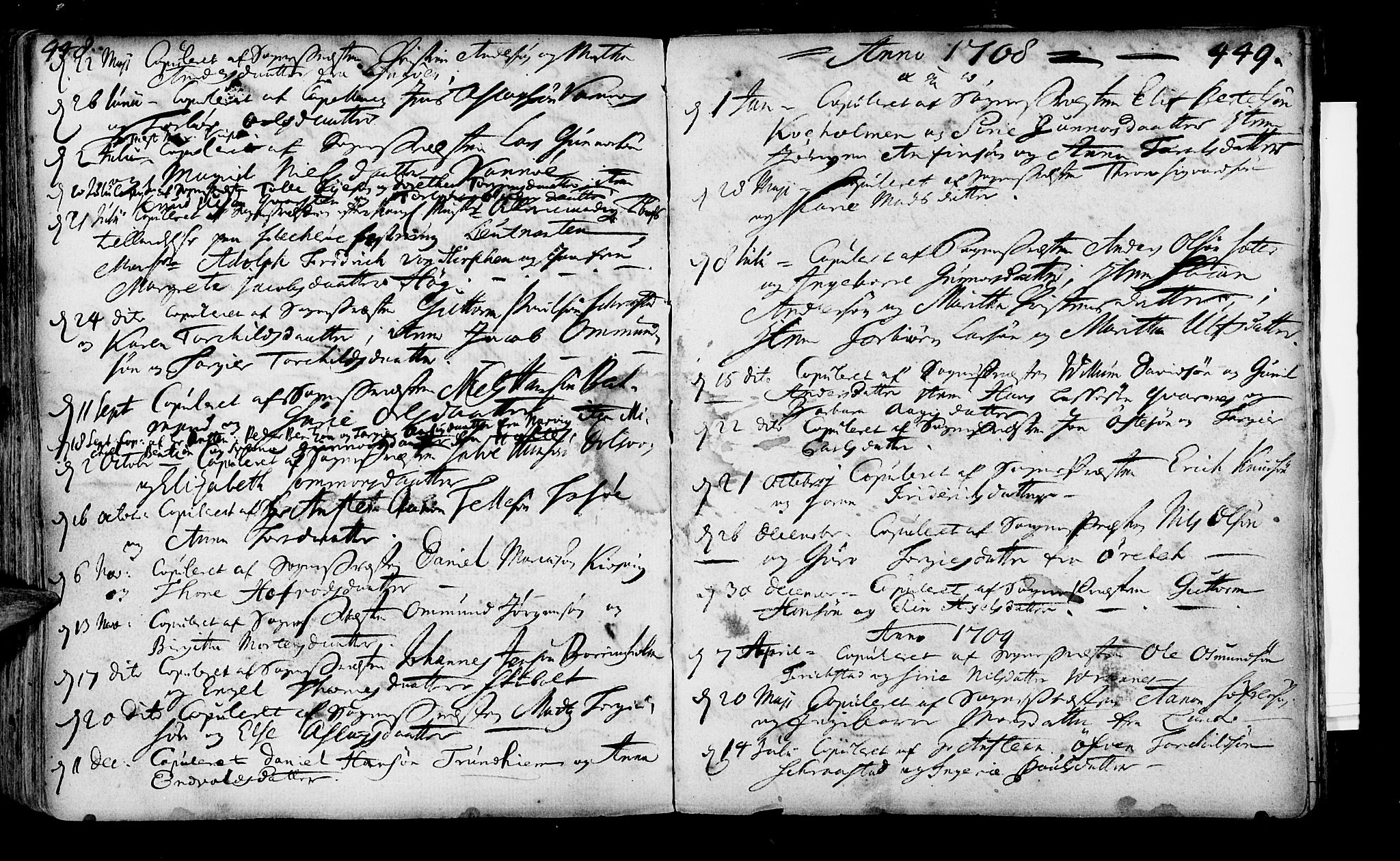 Oddernes sokneprestkontor, AV/SAK-1111-0033/F/Fa/Faa/L0001: Parish register (official) no. A 1, 1692-1718, p. 448-449