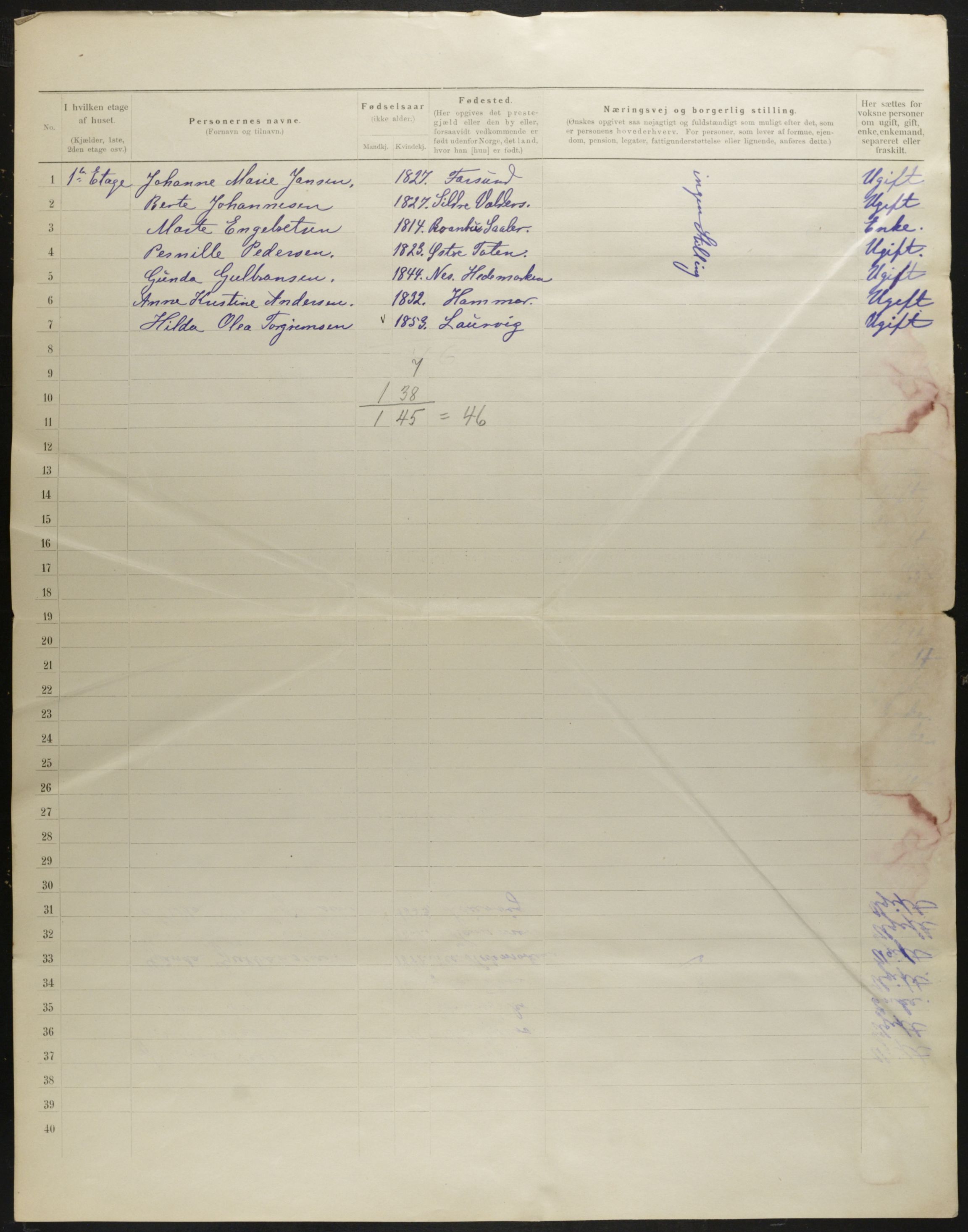 OBA, Municipal Census 1901 for Kristiania, 1901, p. 58