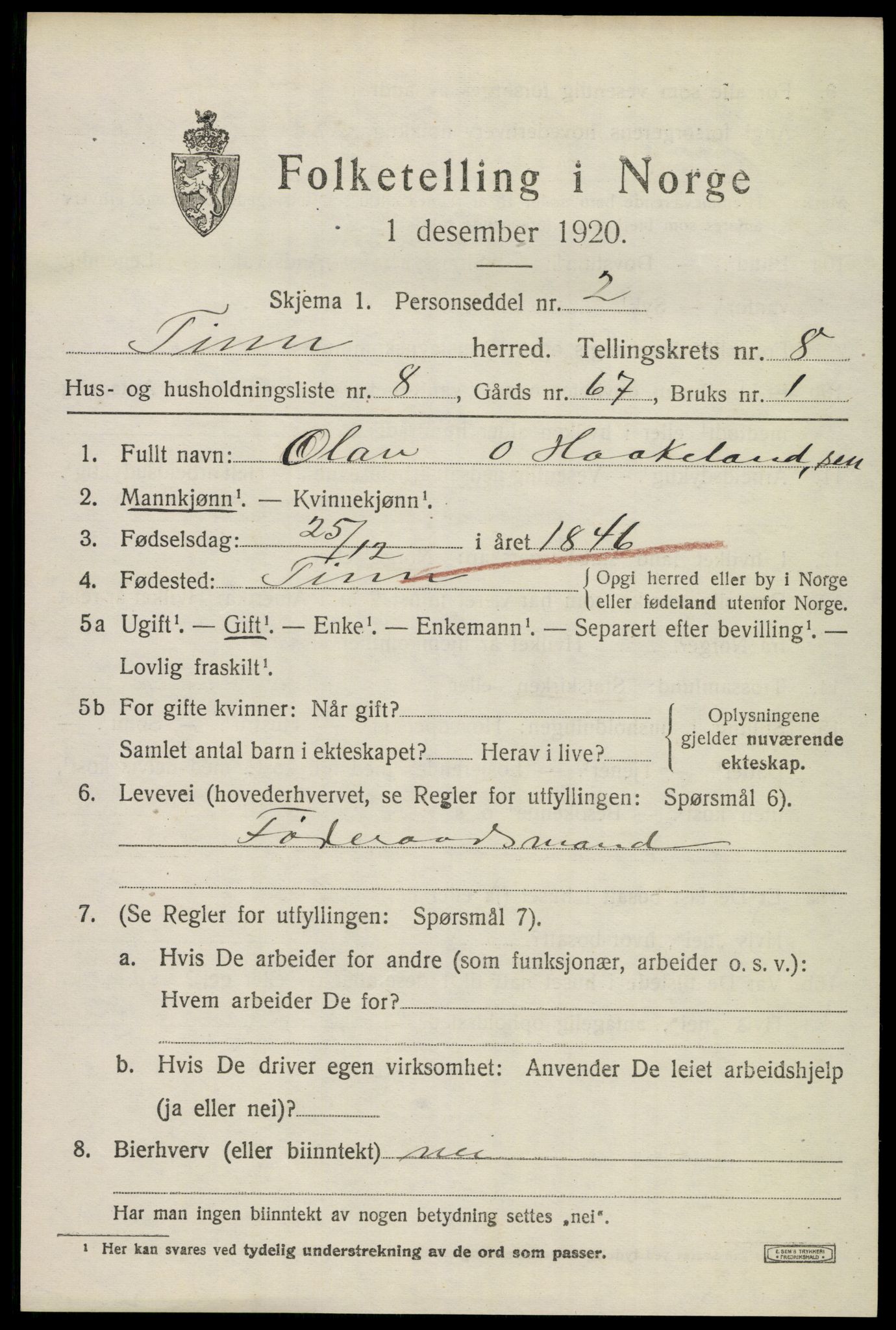 SAKO, 1920 census for Tinn, 1920, p. 5156