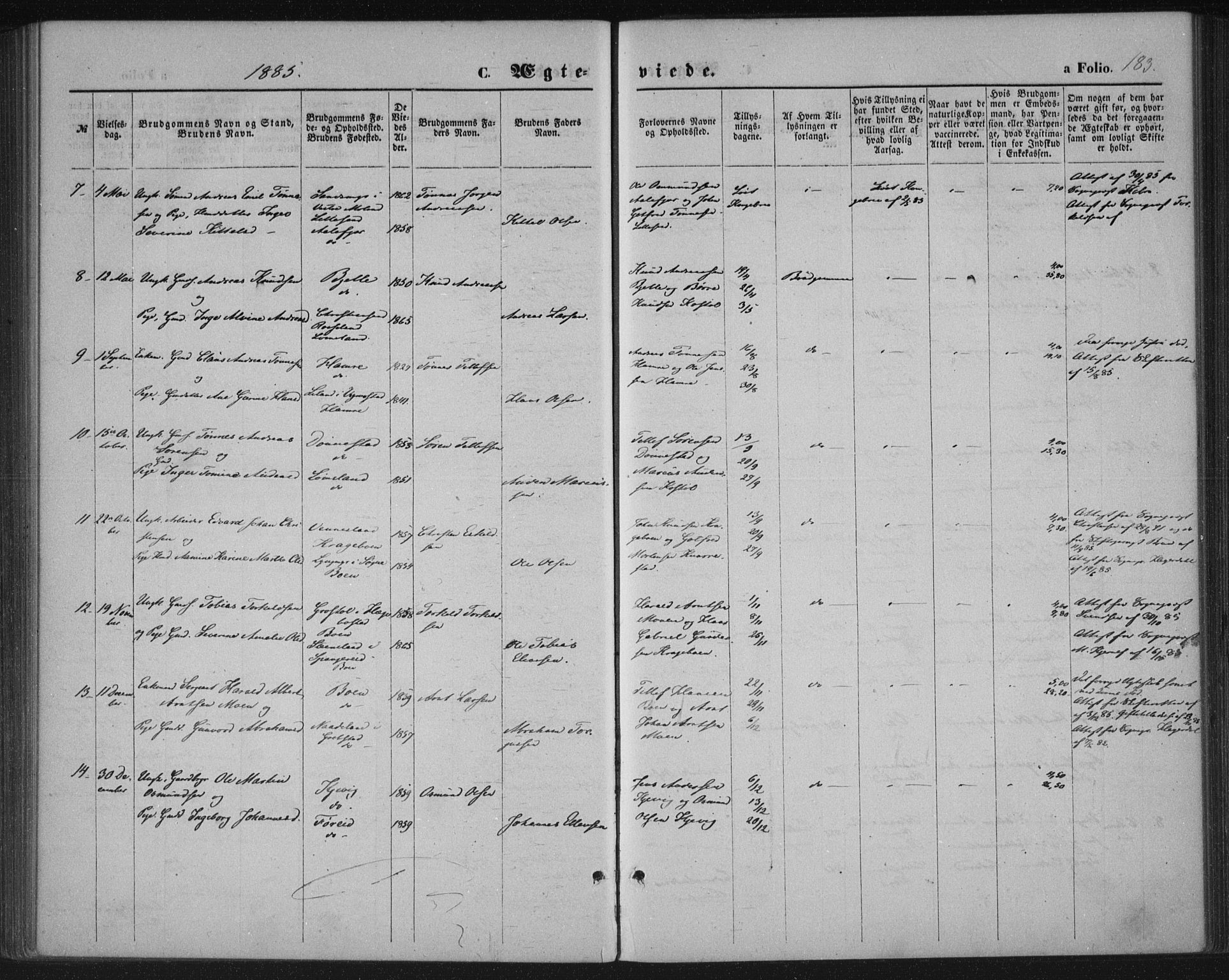 Tveit sokneprestkontor, AV/SAK-1111-0043/F/Fa/L0006: Parish register (official) no. A 6, 1872-1886, p. 183