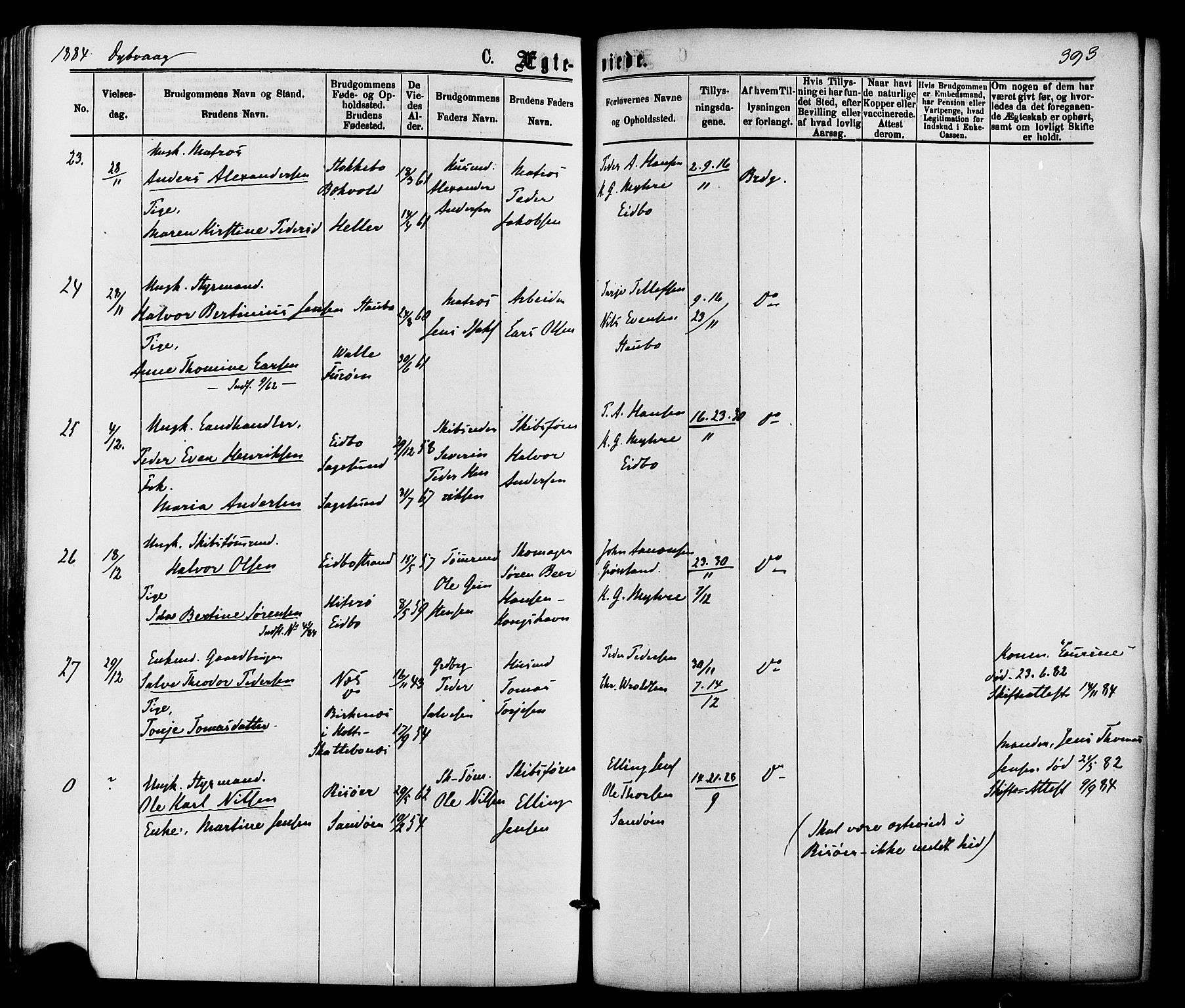 Dypvåg sokneprestkontor, AV/SAK-1111-0007/F/Fa/Faa/L0007: Parish register (official) no. A 7/ 1, 1872-1884, p. 393