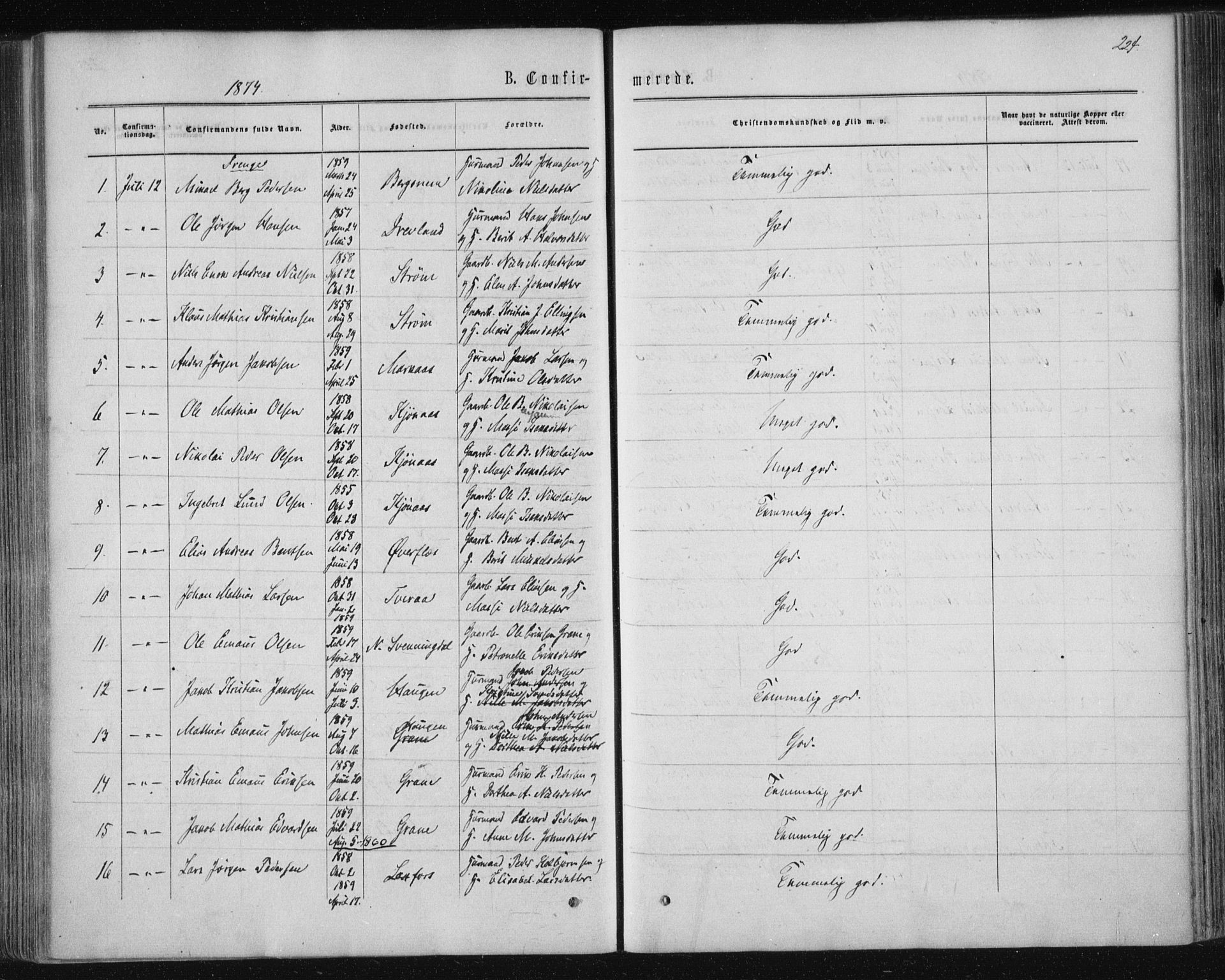 Ministerialprotokoller, klokkerbøker og fødselsregistre - Nordland, AV/SAT-A-1459/820/L0294: Parish register (official) no. 820A15, 1866-1879, p. 224