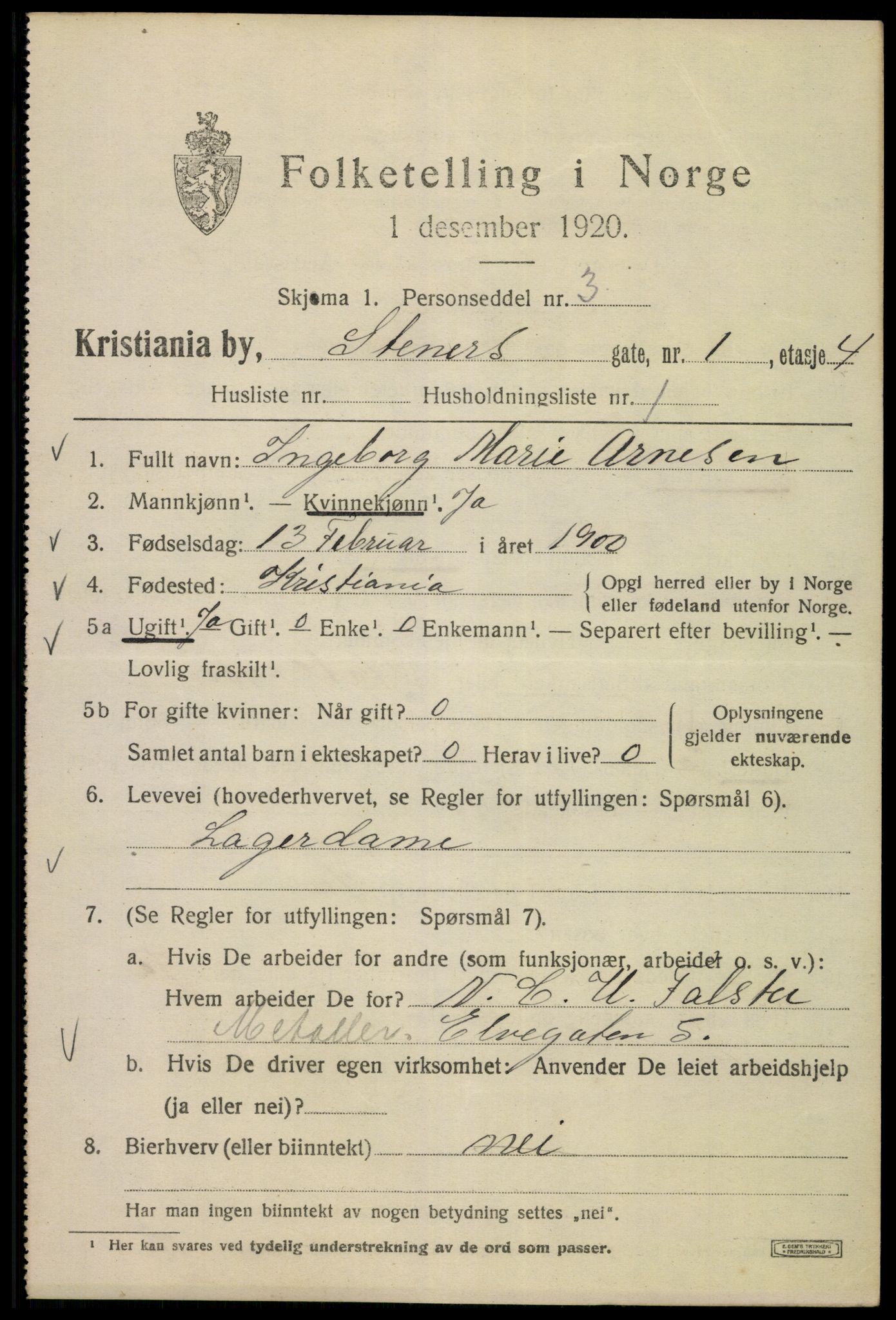 SAO, 1920 census for Kristiania, 1920, p. 539735