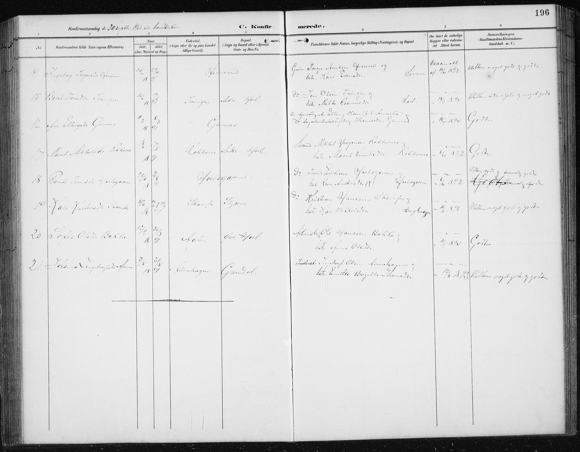 Ministerialprotokoller, klokkerbøker og fødselsregistre - Sør-Trøndelag, SAT/A-1456/674/L0876: Parish register (copy) no. 674C03, 1892-1912, p. 196