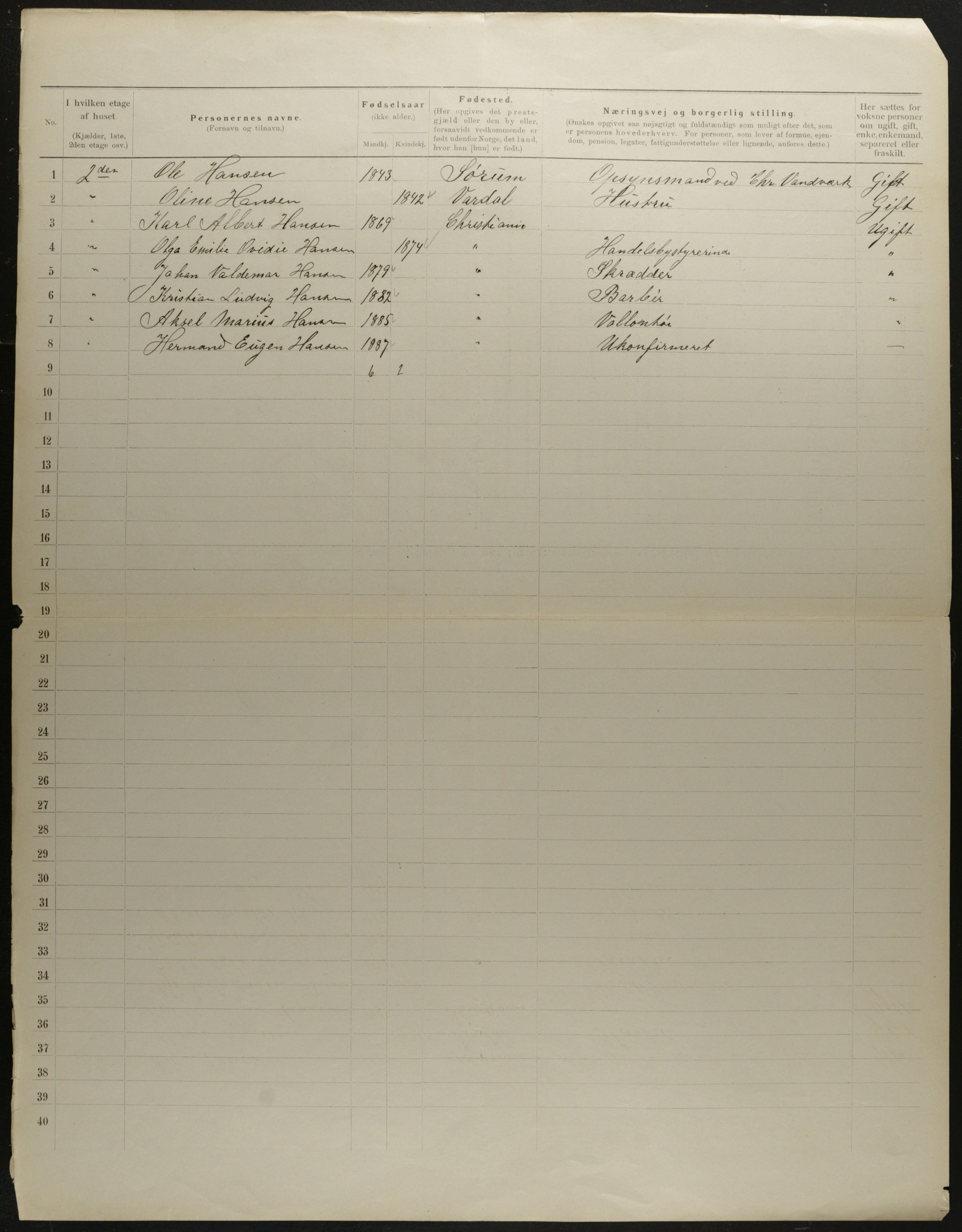 OBA, Municipal Census 1901 for Kristiania, 1901, p. 7498