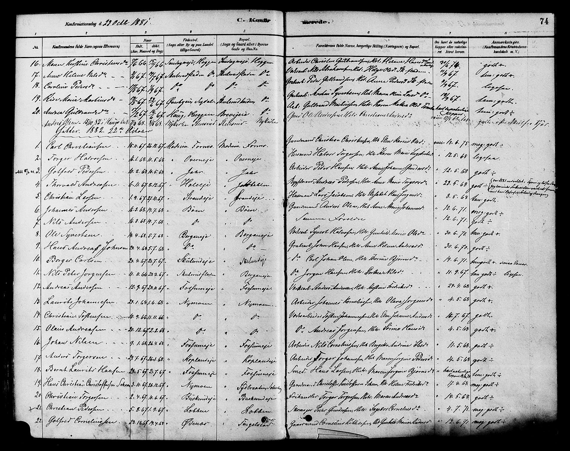 Modum kirkebøker, AV/SAKO-A-234/F/Fa/L0015: Parish register (official) no. 15 /1, 1877-1889, p. 74