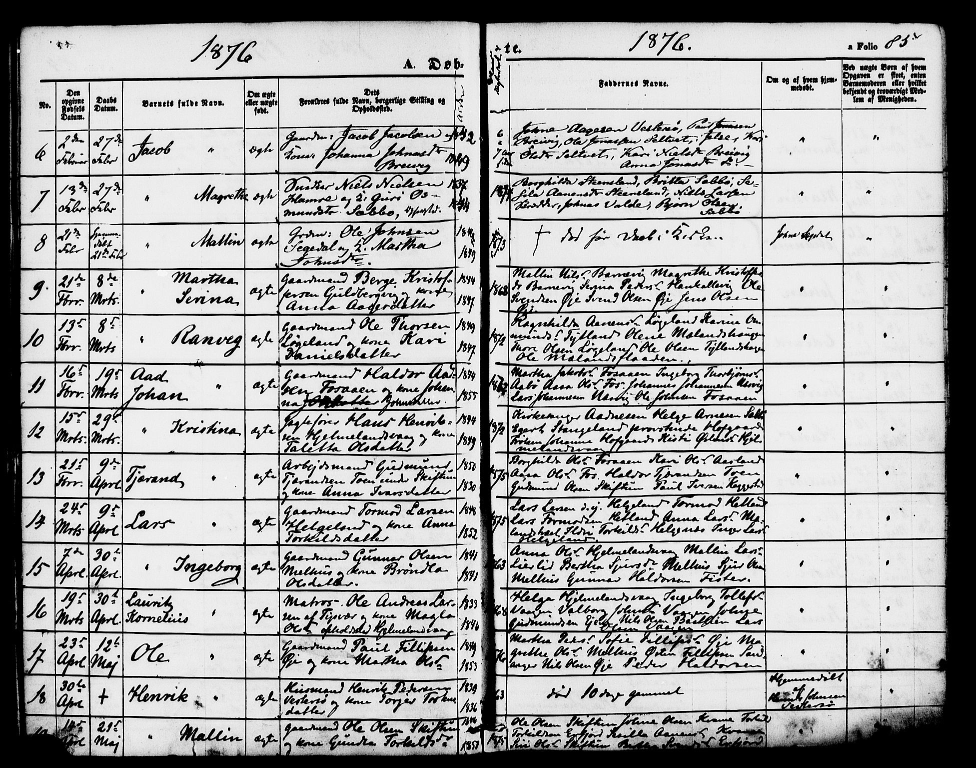 Hjelmeland sokneprestkontor, AV/SAST-A-101843/01/IV/L0011: Parish register (official) no. A 11, 1861-1878, p. 85