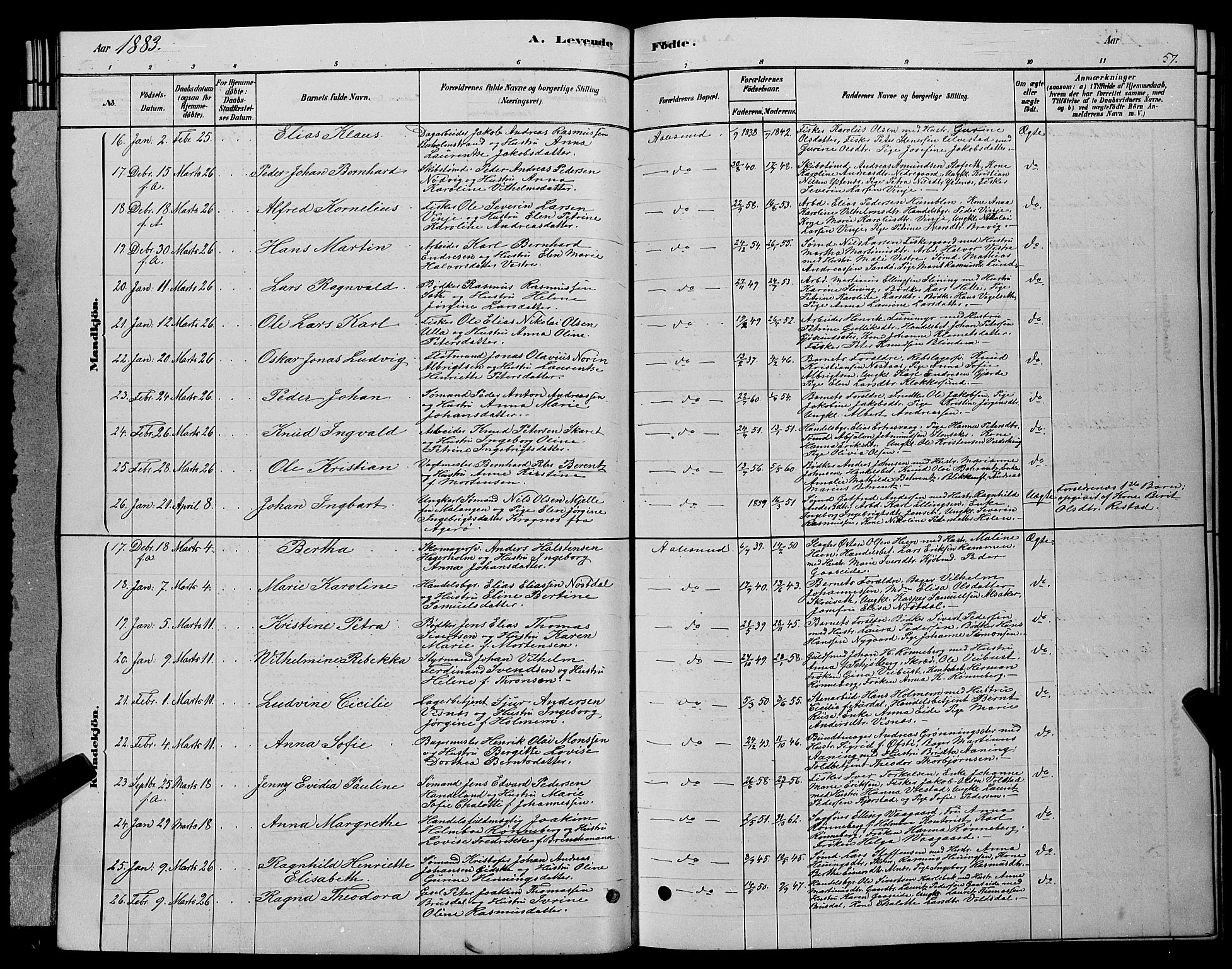 Ministerialprotokoller, klokkerbøker og fødselsregistre - Møre og Romsdal, AV/SAT-A-1454/529/L0466: Parish register (copy) no. 529C03, 1878-1888, p. 57