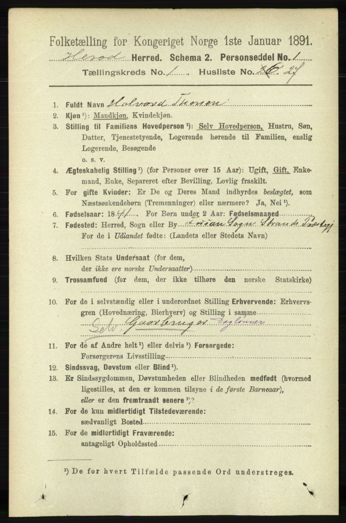 RA, 1891 census for 1039 Herad, 1891, p. 233