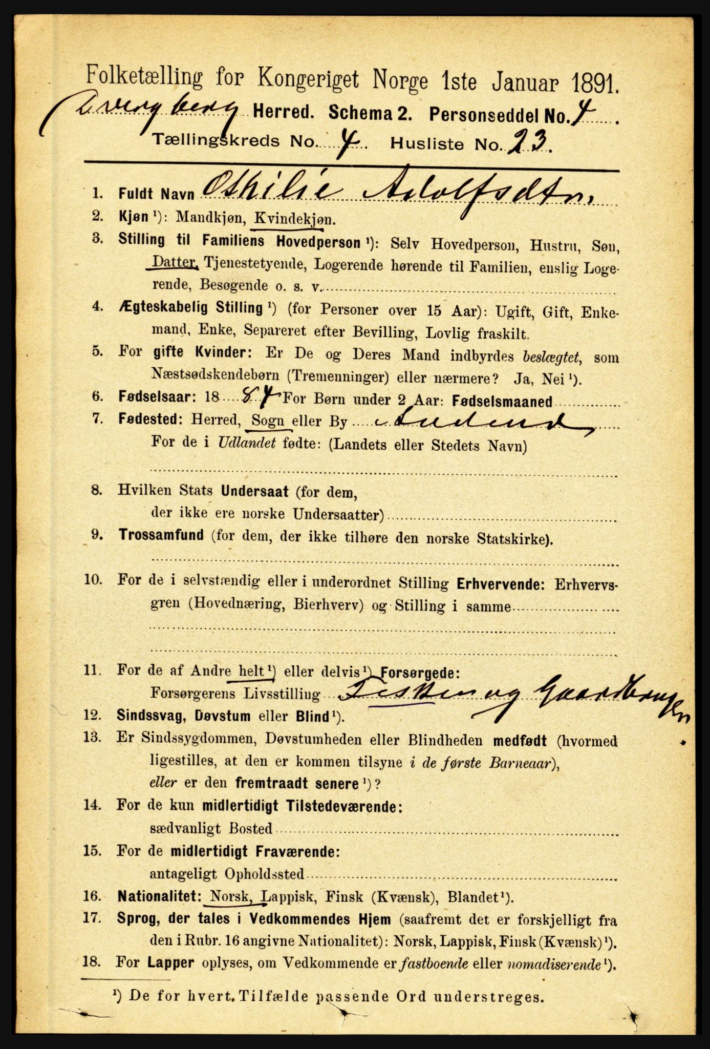 RA, 1891 census for 1872 Dverberg, 1891, p. 1432