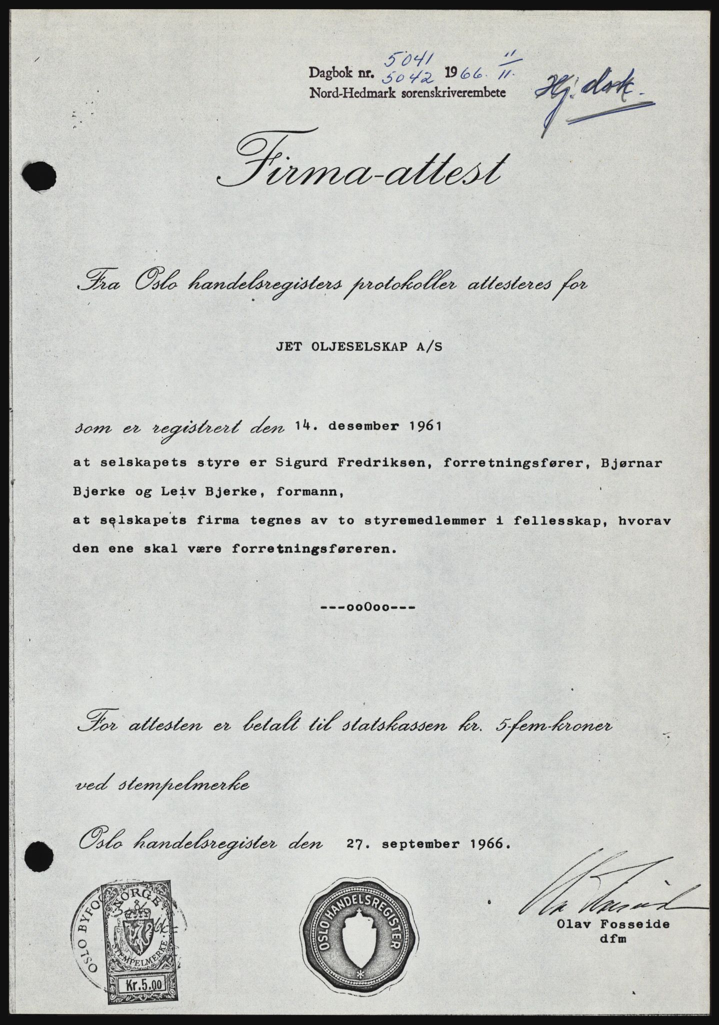 Nord-Hedmark sorenskriveri, SAH/TING-012/H/Hc/L0024: Mortgage book no. 24, 1966-1966, Diary no: : 5041/1966